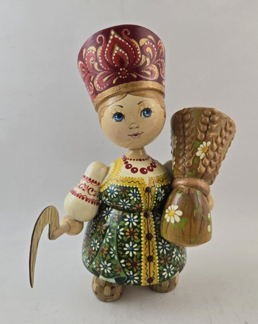 Vintage Russian Folk Art Wooden Matryoshka Doll Hand Painted