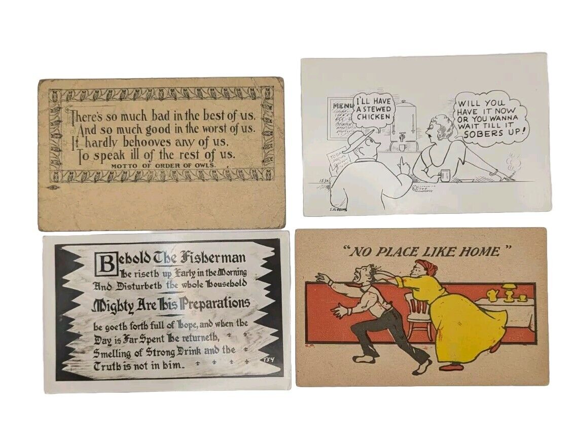 Vintage Funny Comic Postcard Lot/4, Posted 1 Cent Stamp Early 20th Century