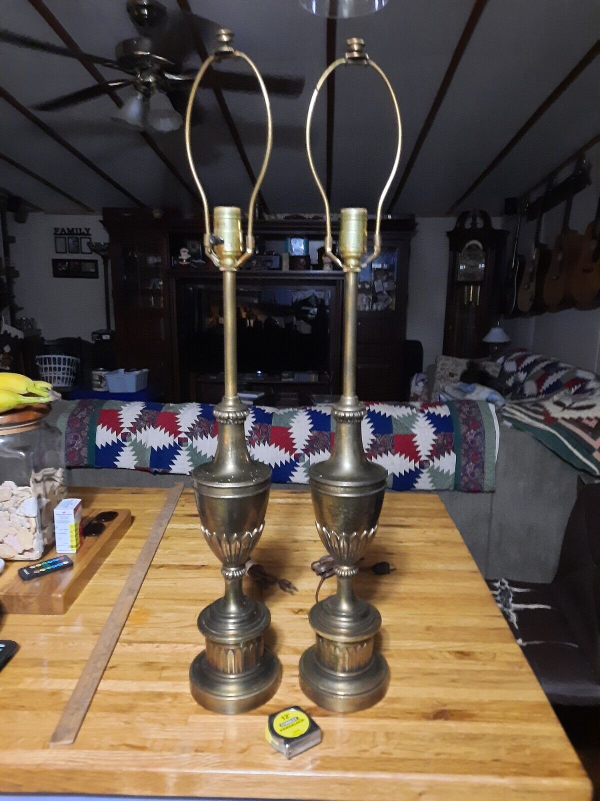 Vintage Pair of Brass Urn Table Lamps  Stiffel Hollywood regency trophy Style 