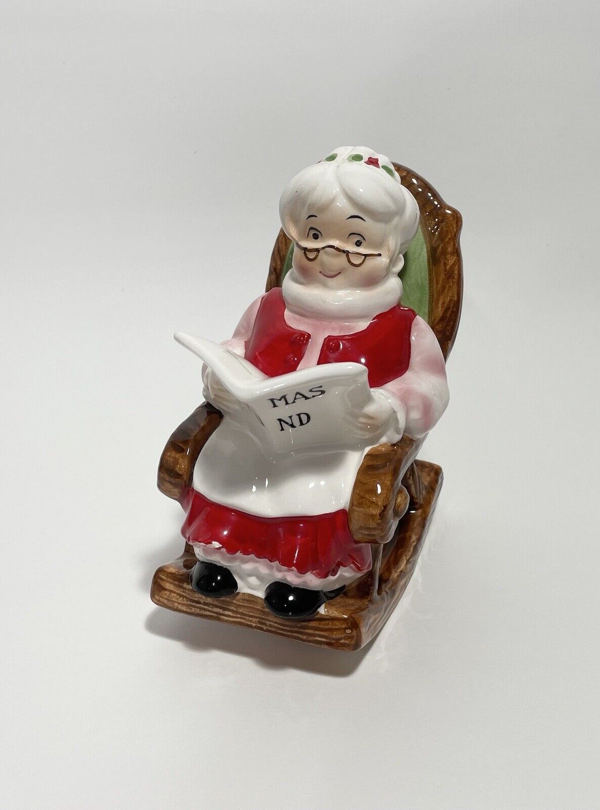 VTG Lefton Japan Ceramic Christmas Fund Mrs. Claus Rocking Chair Coin Bank
