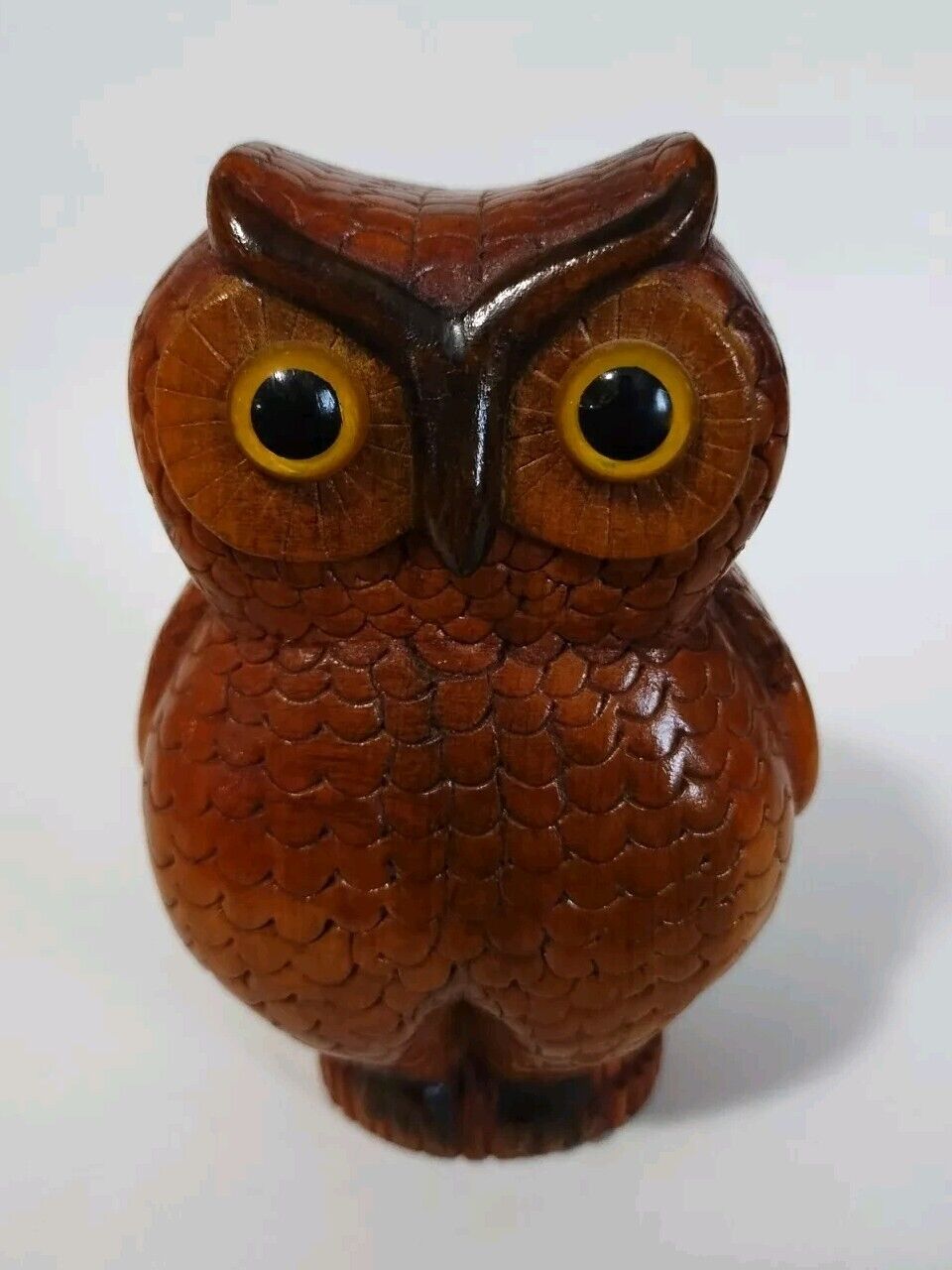 Vintage Hand Carved Wooden Owl - Signed E.R.C 1980 