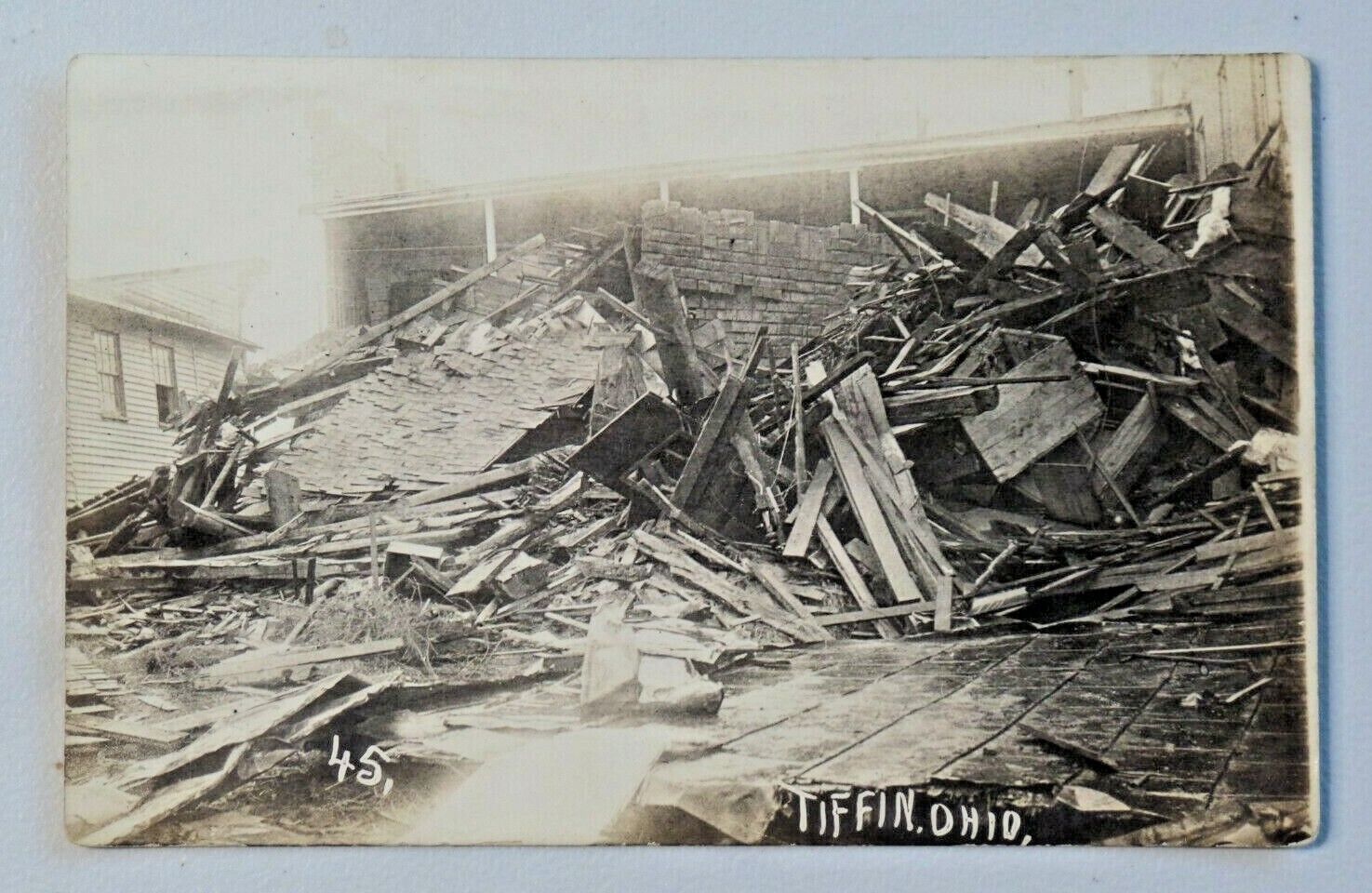 Tiffin Ohio Flood of 1913 Wreckage Real Photo Postcard AZO RPPC 6849