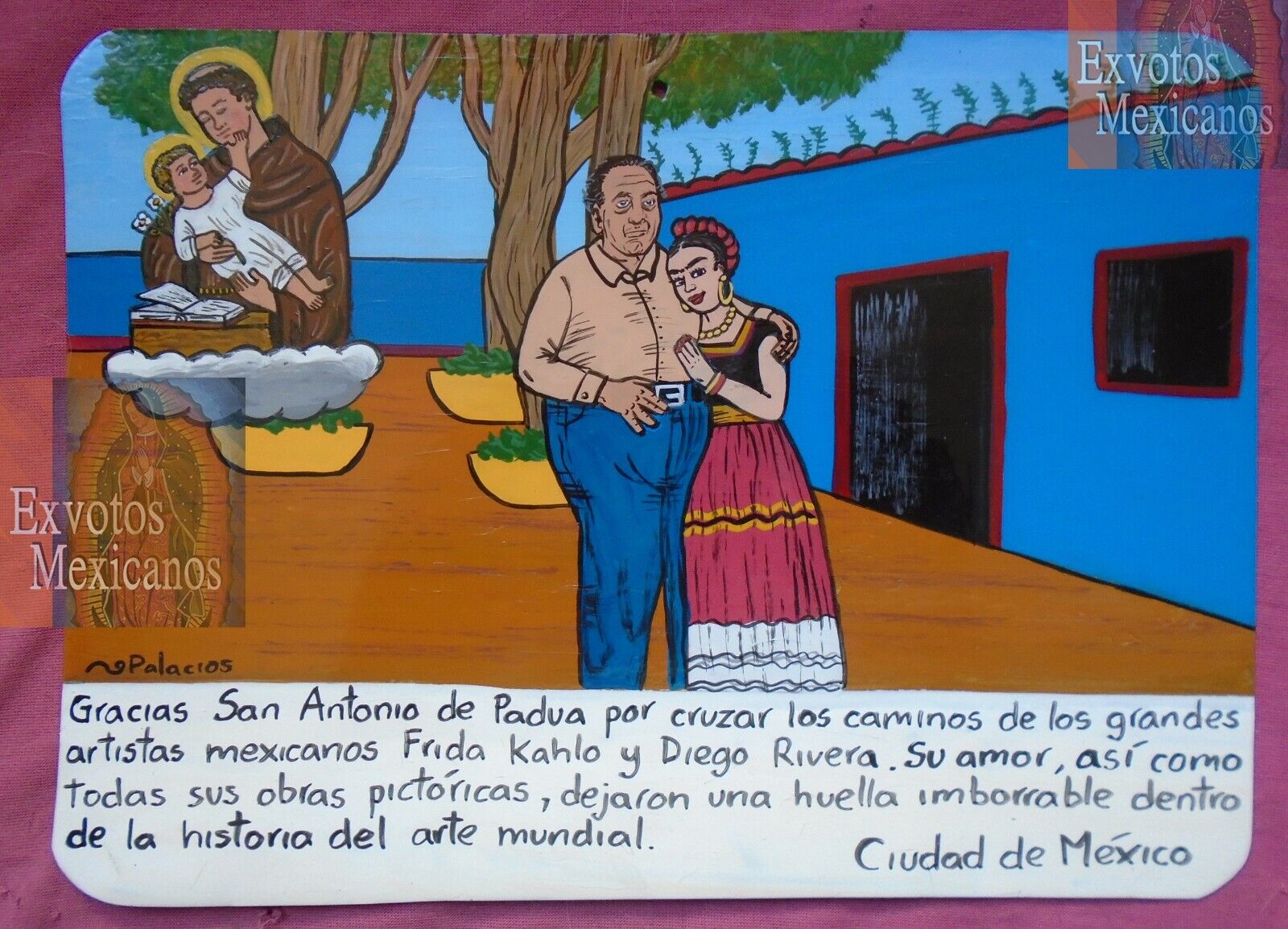 Exvoto dedicated to Frida Kahlo and Diego Rivera in their Casa Azul hand painted