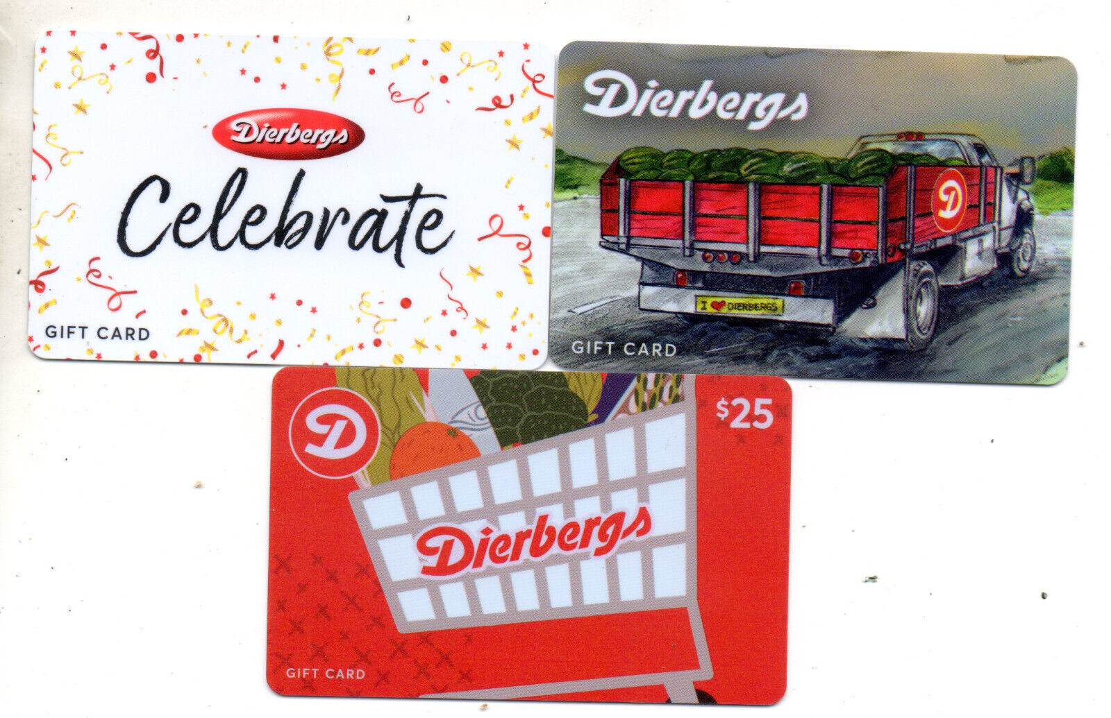3 DIFFERENT DIERBERGS GROCERY STORE GIFT CARDS (NO VALUE)