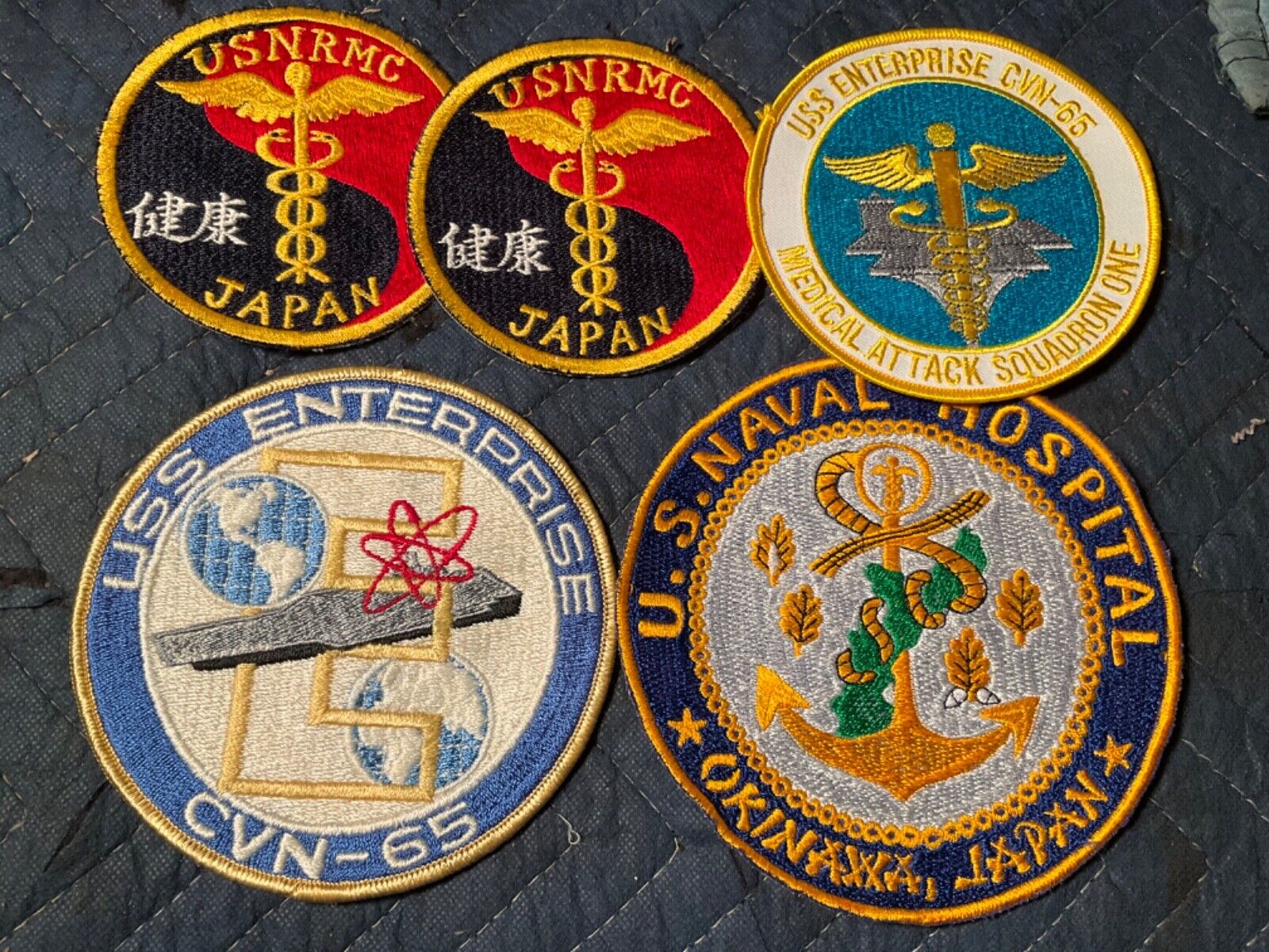 5 LARGE NAVY MEDICAL PATCHES VIETNAM WAR USS ENTERPRISE, USNRMC