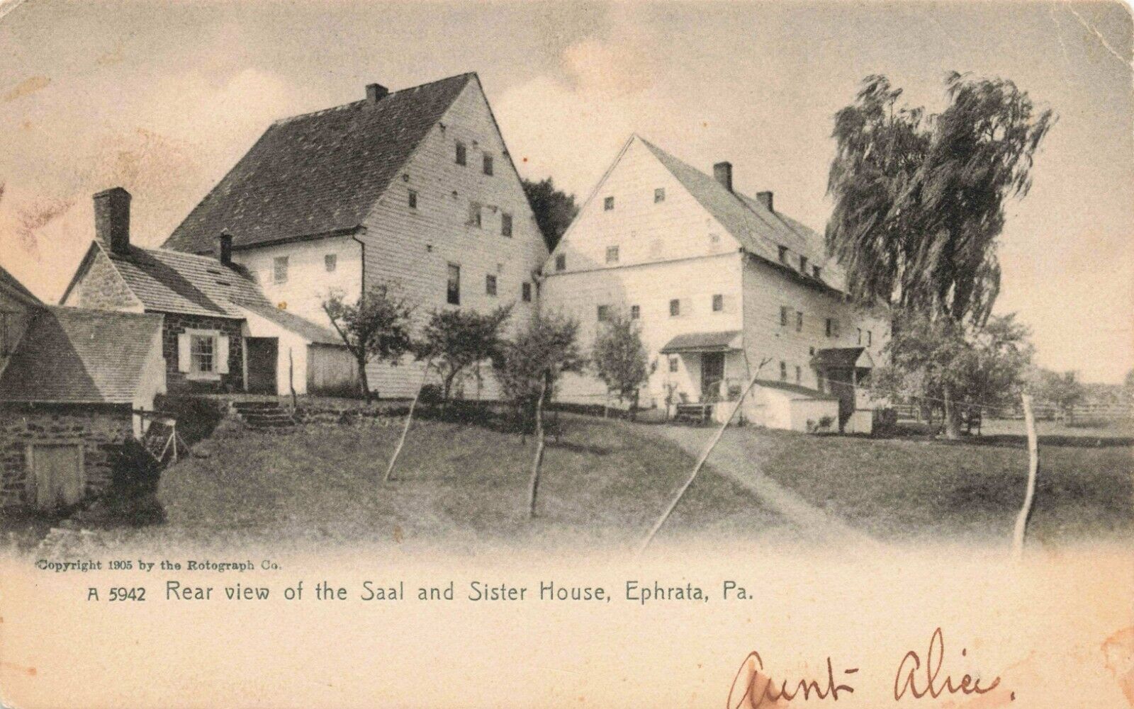 Postcard Rear View of the Saal and Sister House, Ephrata, Pennsylvania PA