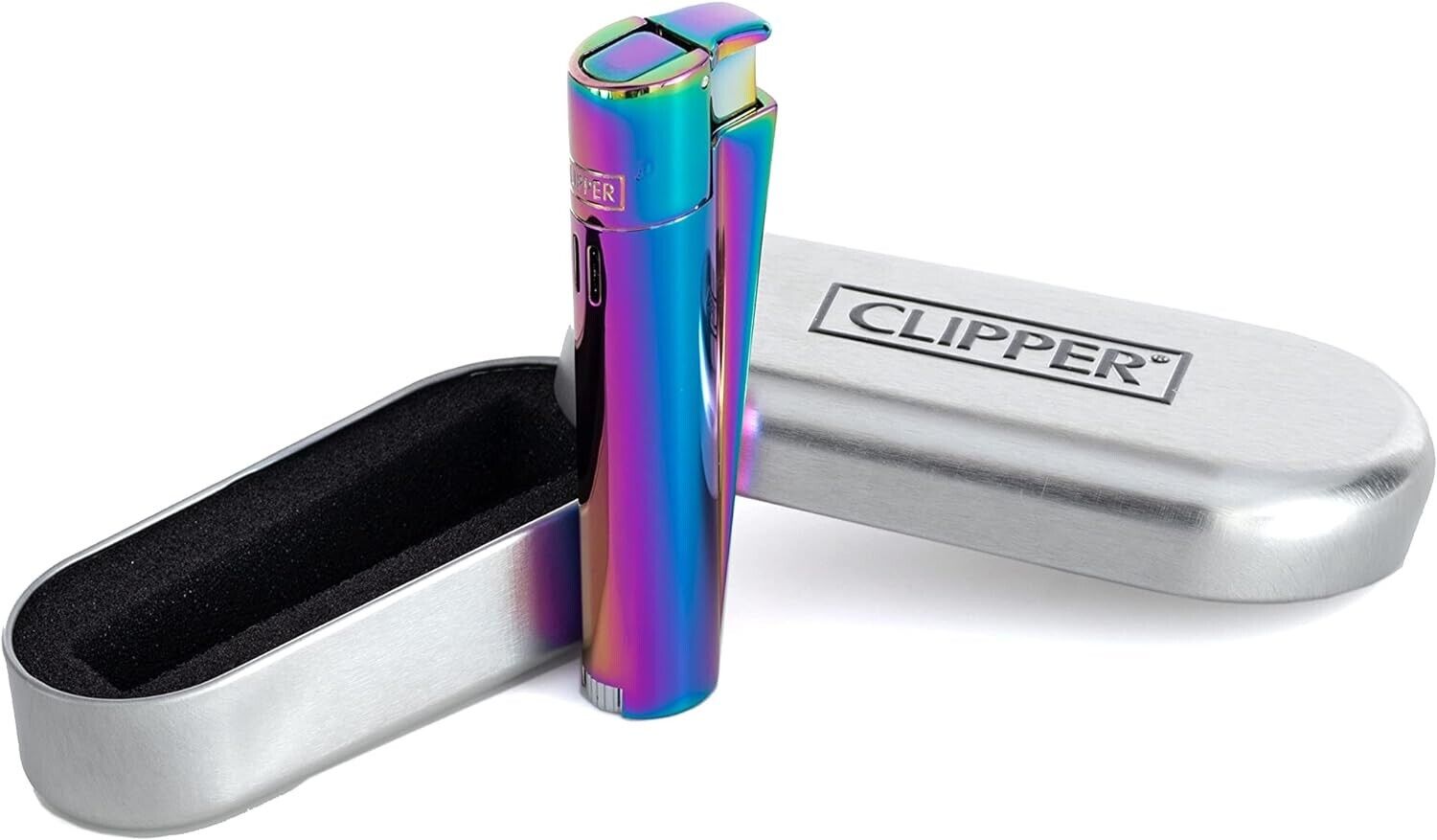 Clipper Metal ELECTRONIC JET FLAME Refilla0ble (ICY) Lighter With Gift Box