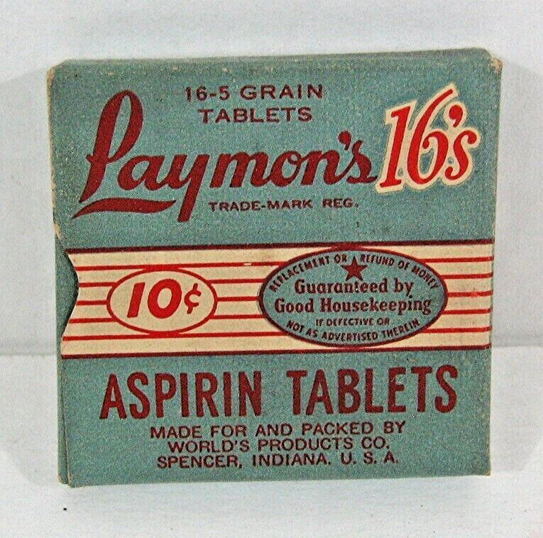 Old Laymons 10 Cent Aspirin Pack Worlds Products Co Spencer Ind Old Store Stock
