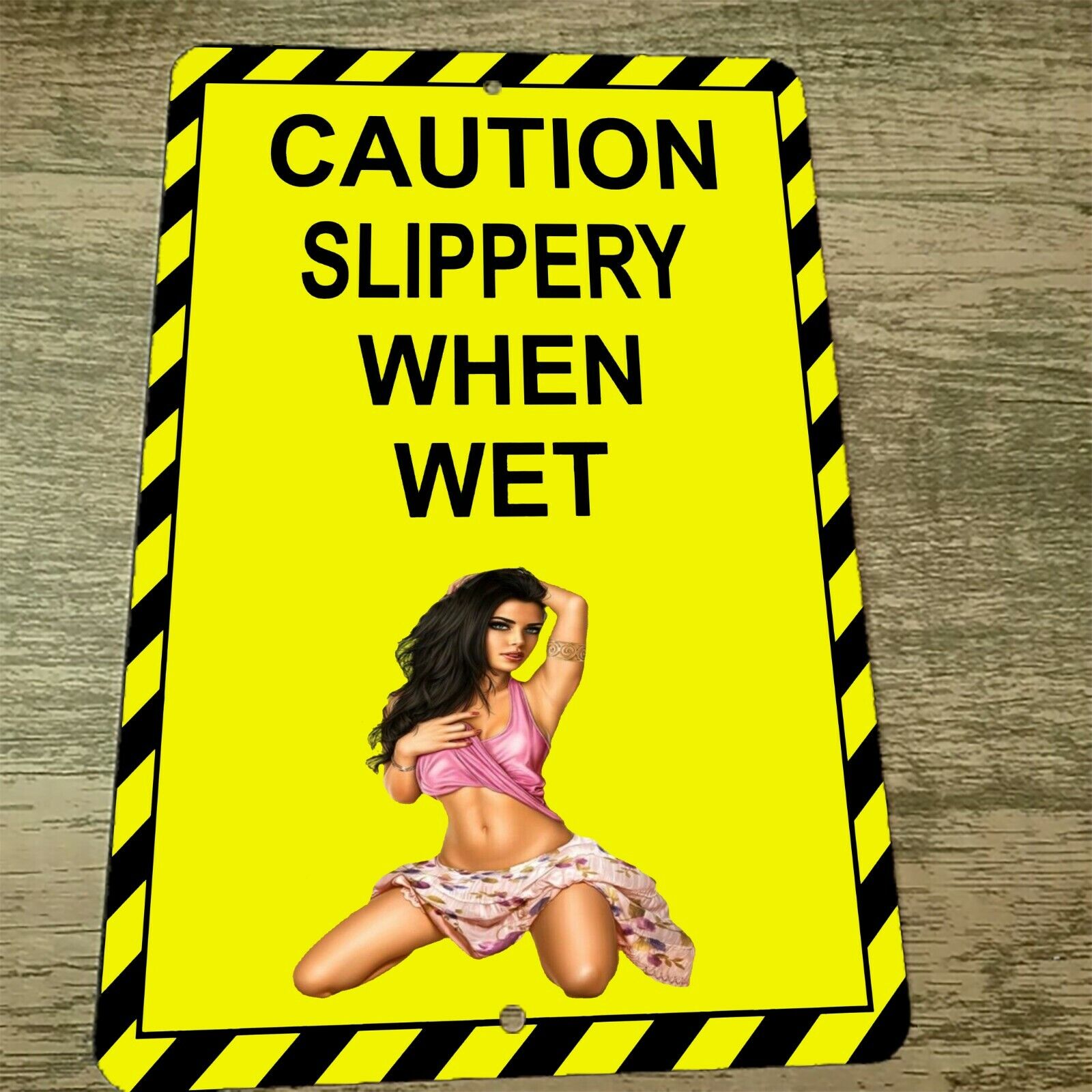 Caution Slippery When Wet 8x12 Metal Wall Sign