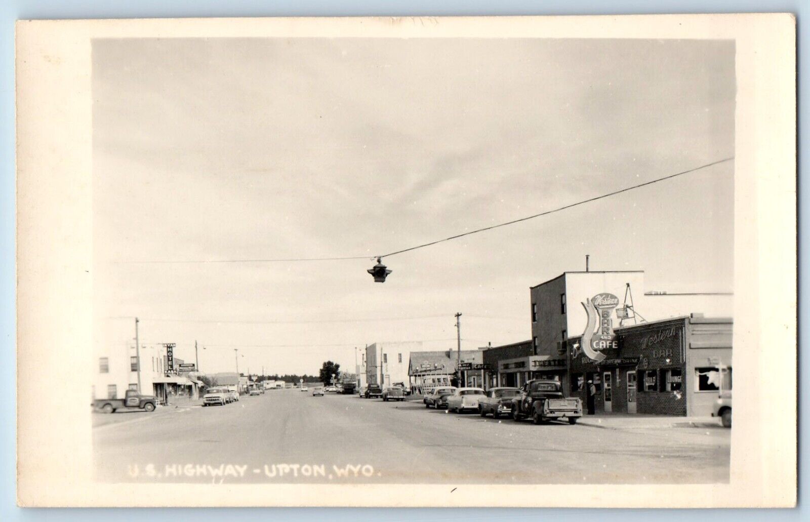 Upton Wyoming WY Postcard RPPC Photo US Highway Western Bar Cafe Hotel Cars