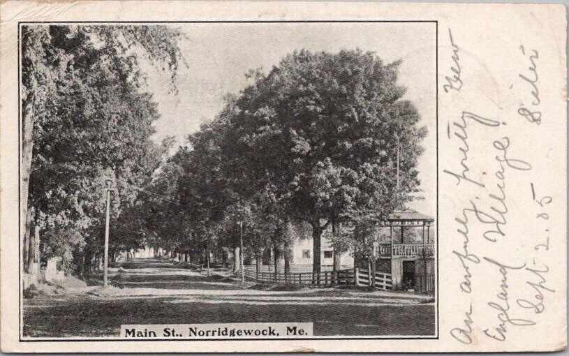 Vintage NORRIDGEWOCK, Maine Postcard MAIN STREET Downtown Scene - 1905 ME Cancel