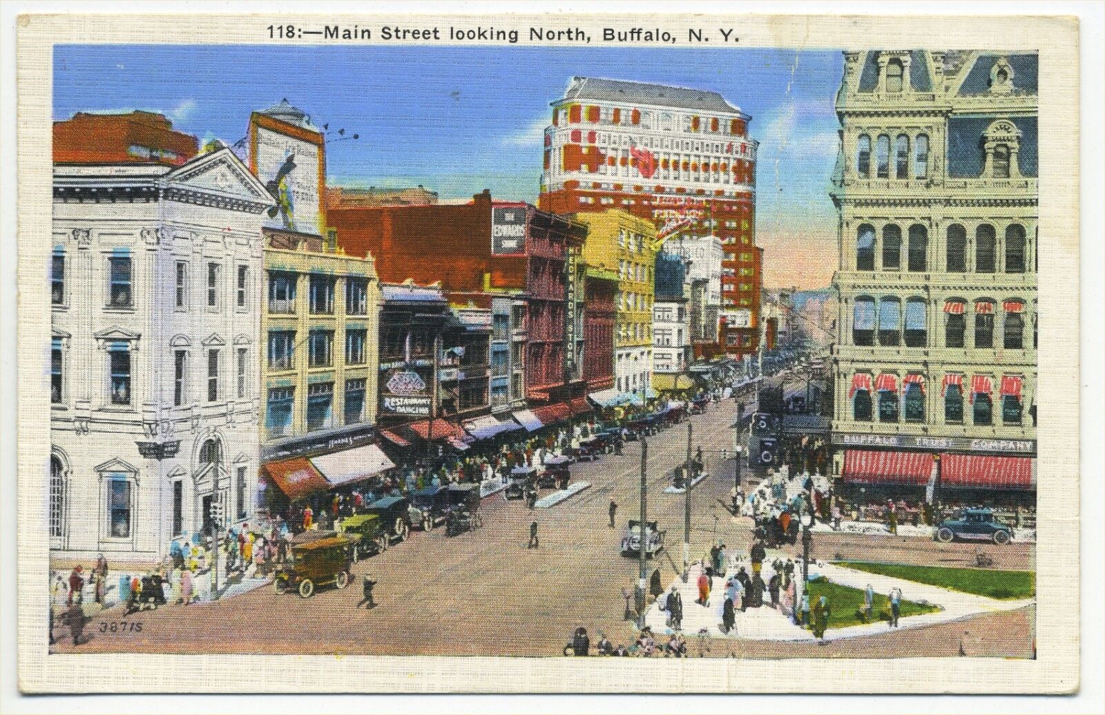 Postcard, Main Street Looking North Buffalo NY Old Cars  1935   B-02