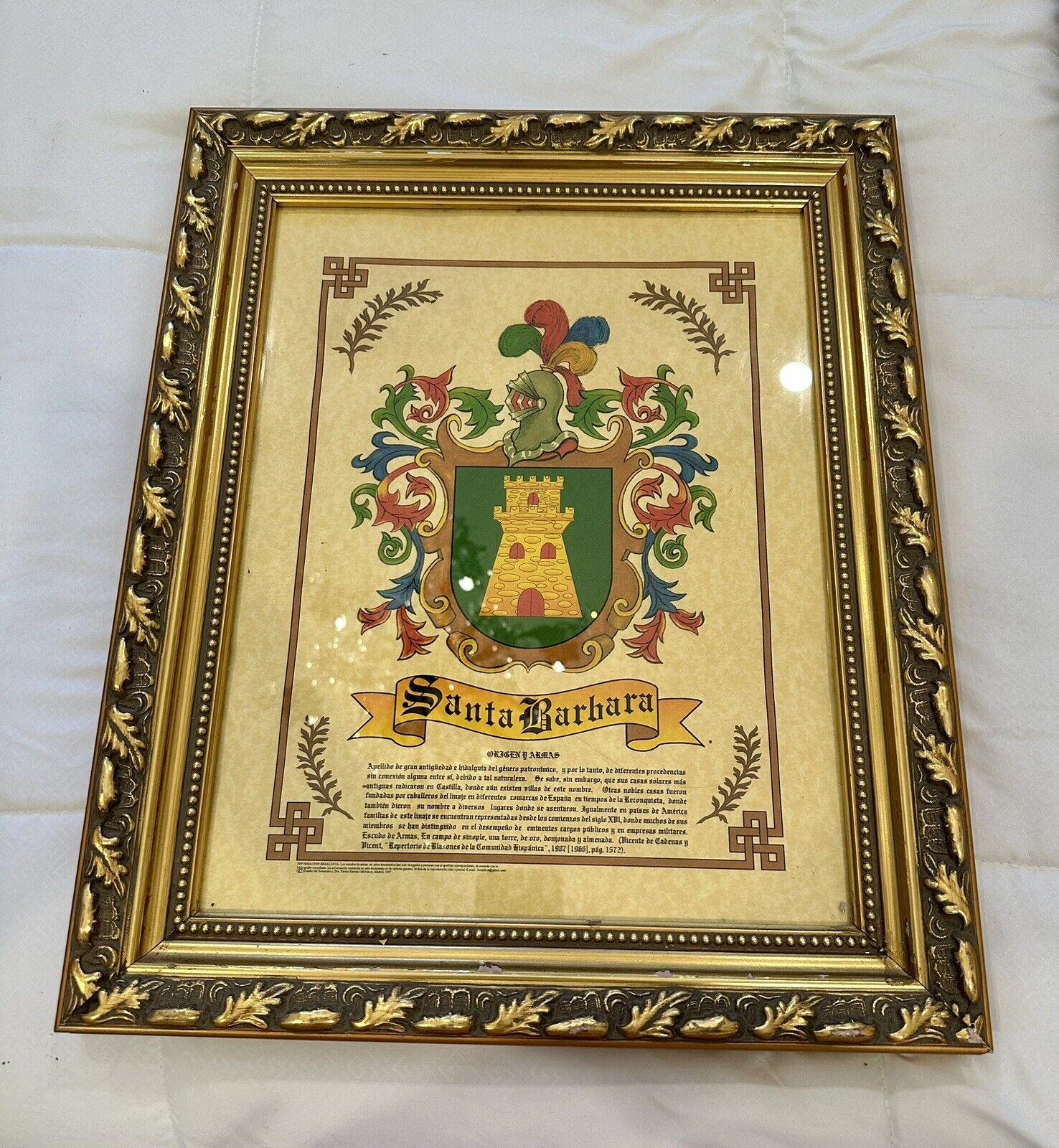 Crest/ Coat Of Arms Certified In Spain: Santa Barbara Ornate Frame