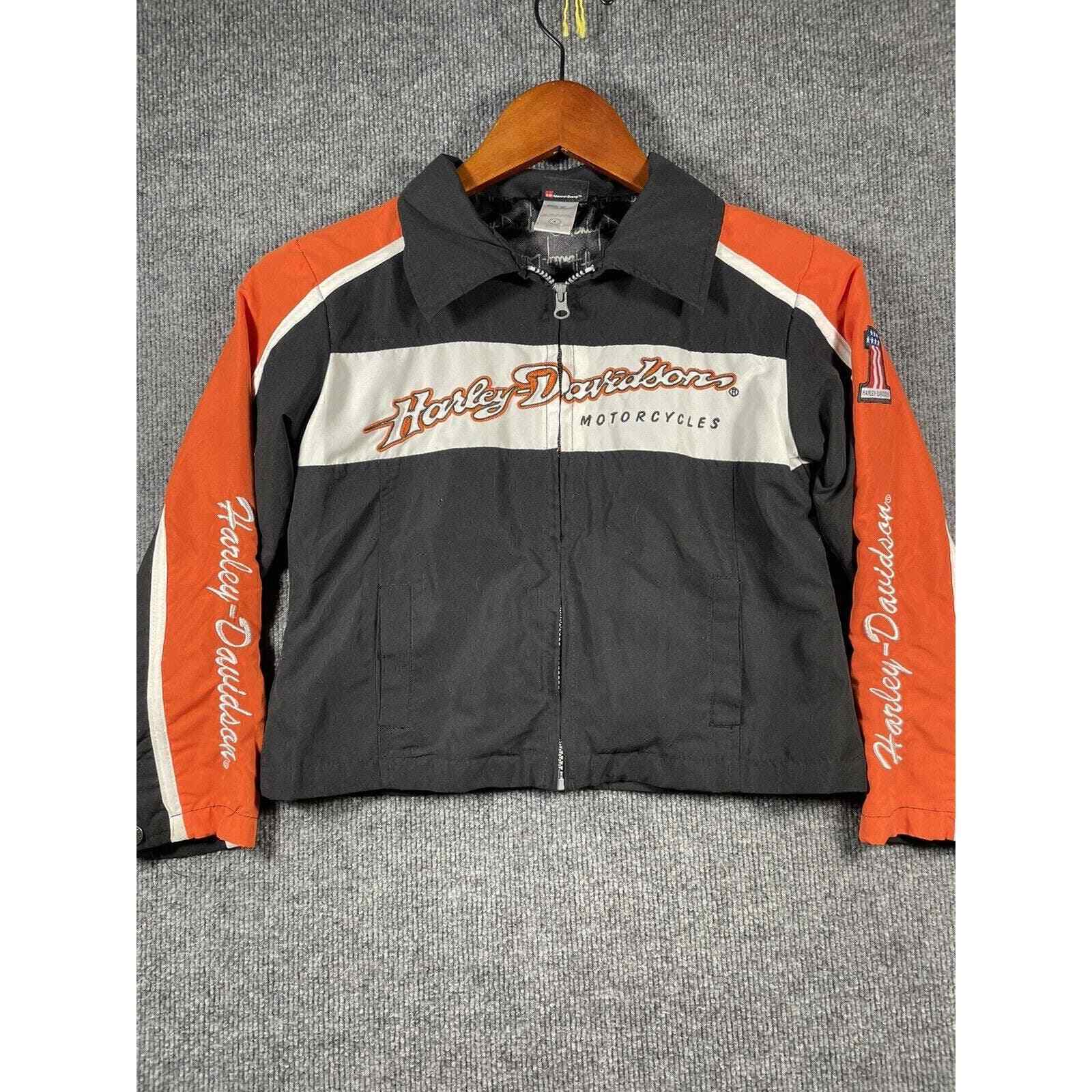 Harley Davidson Jacket Youth 6 Orange/Black Full Zip Embroidered Lined Biker