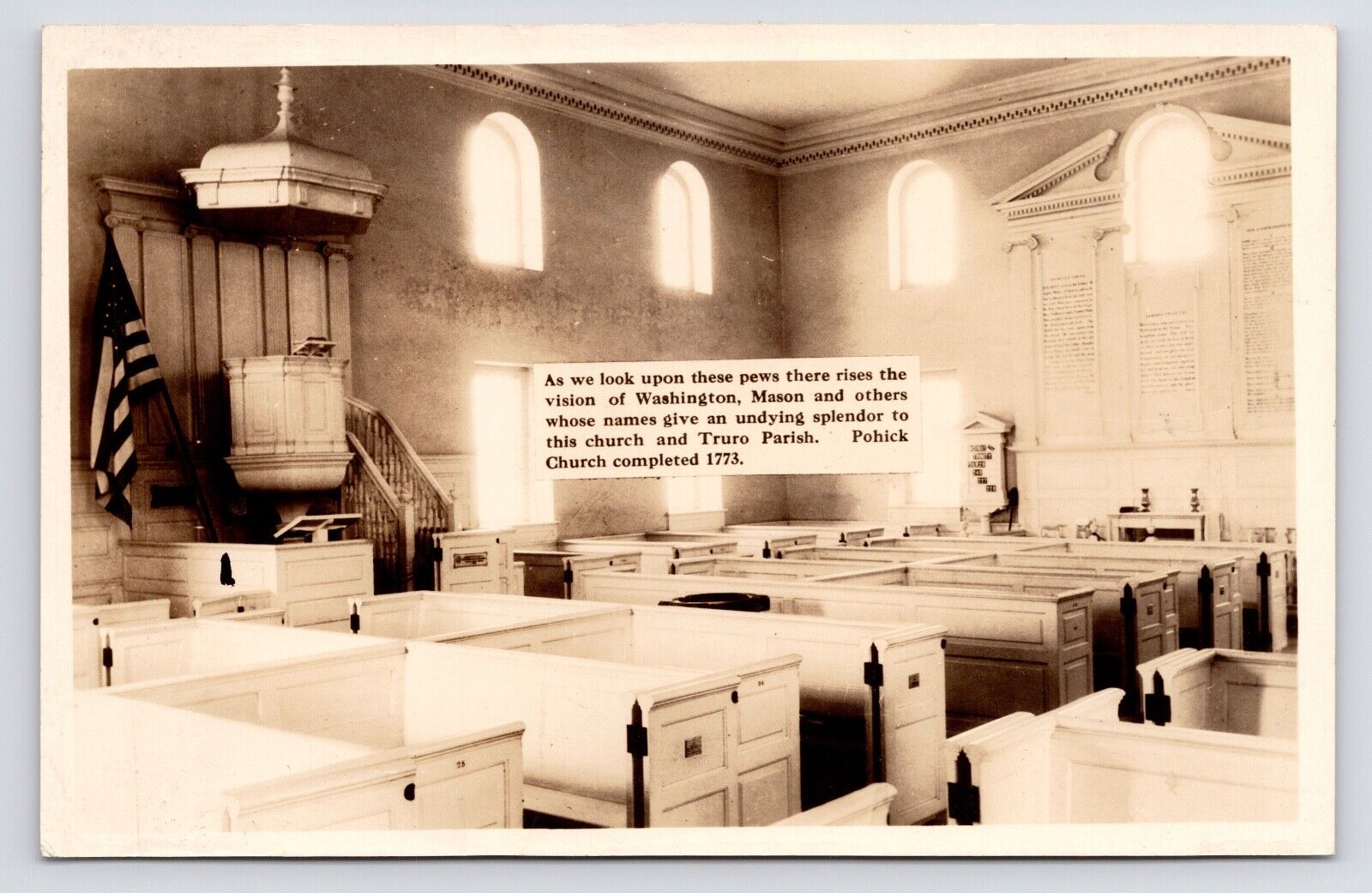 c1930s~Pohick Church Interior~Lorton Virginia VA~Truro Parish~VTG RPPC Postcard