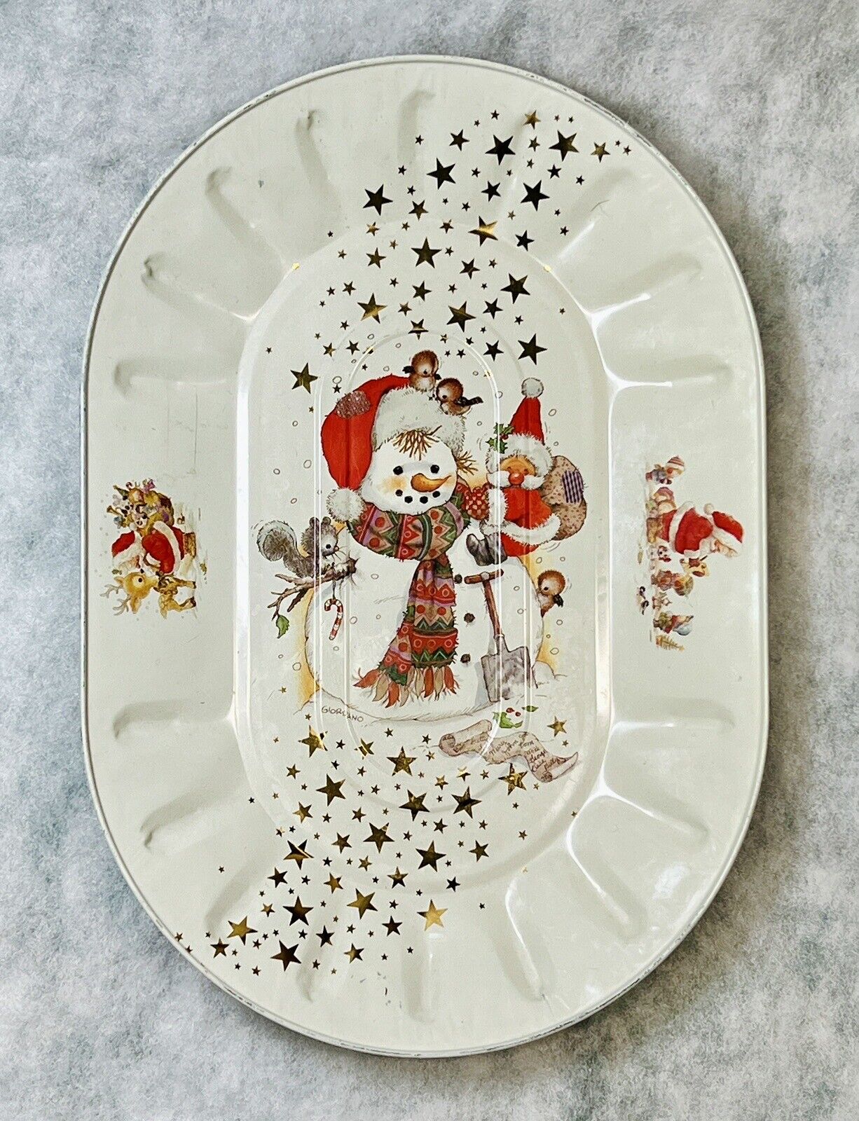 Vintage Giordano West Germany Tin Snowman Christmas Cookie Plate 13\