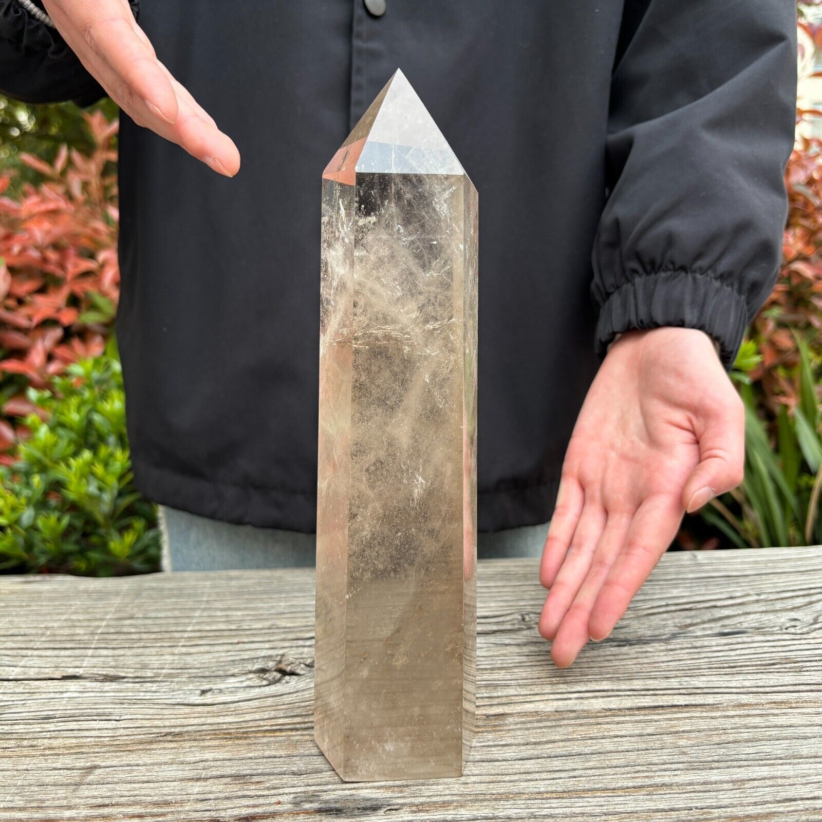 3.5LB 9.7\'\' Natural Smoky Quartz Obelisk Crystal Tower Point Healing Energy