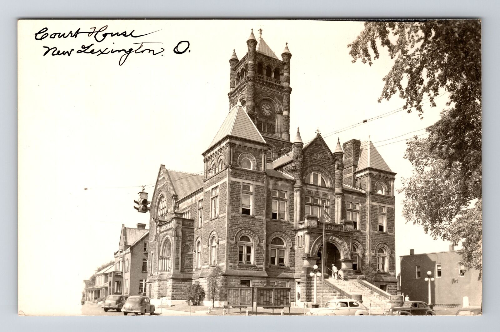 New Lexington OH-Ohio RPPC, Court House Buidling, Vintage c1940 Postcard