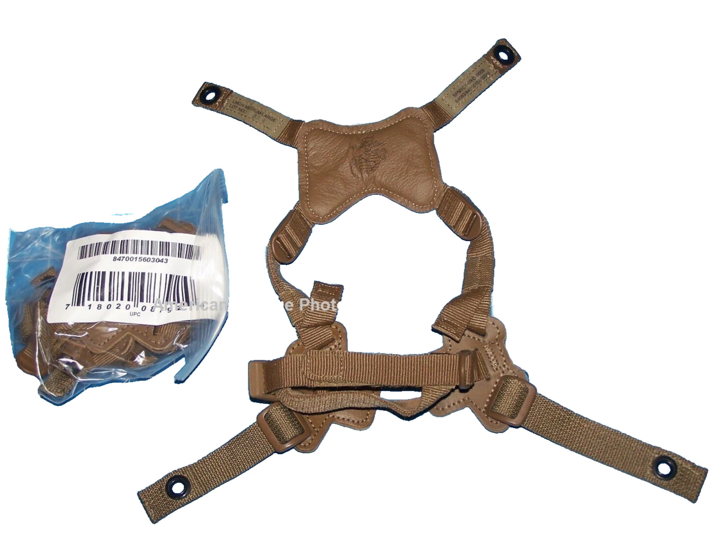 Helmet LWH USMC Coyote 4-Point Retention Chin StrapX-Harness Med Large New Issue