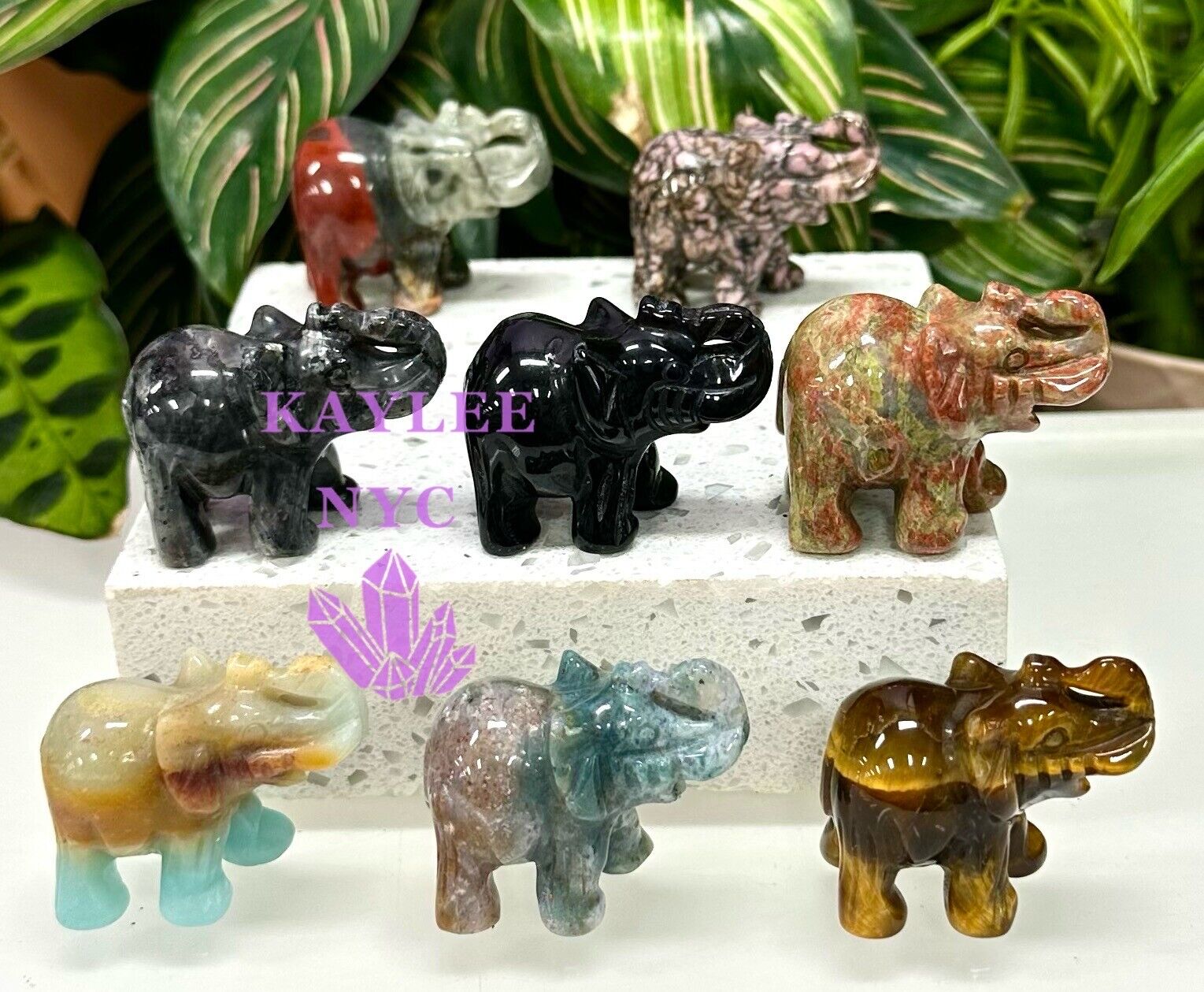 Wholesale Lot 8 Pcs 1.5” Natural mix Crystal Elephants Healing Energy