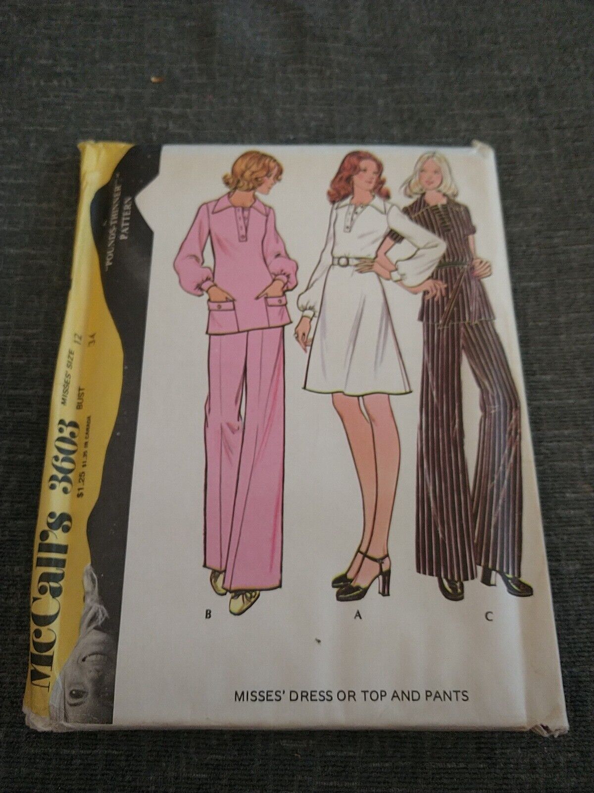 1973 Vintage MCCALL\'S Pattern 3603 Misses\' Top Tunic Pants Size 12 B34 Complete