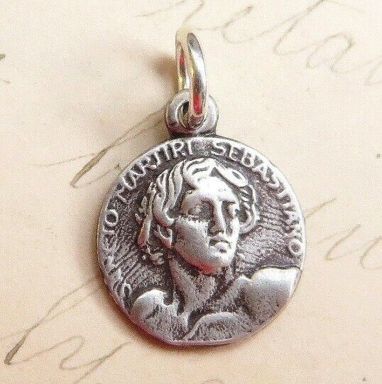 St Sebastian Small Medal - Sterling Silver Antique Replica