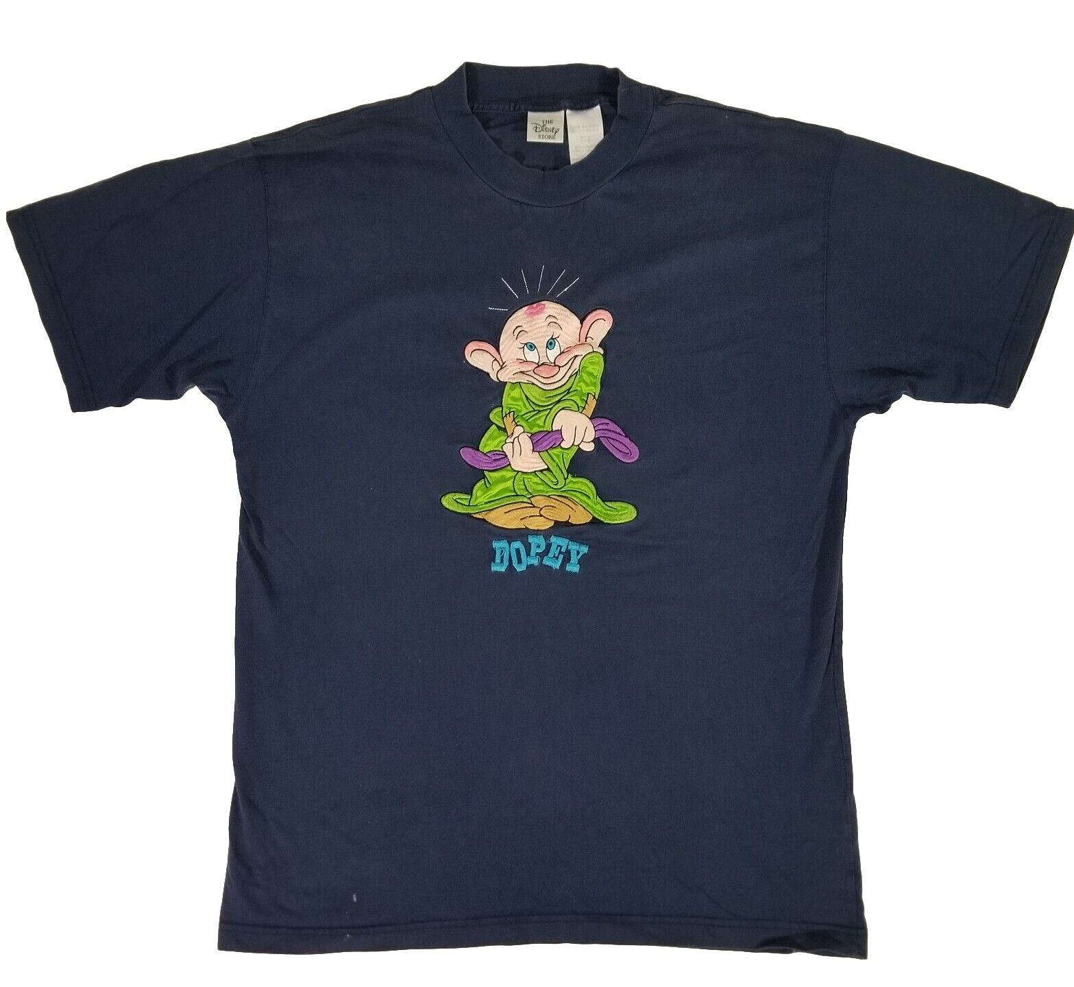 Vintage Disney Store 90s Snow White DOPEY Embroidered T-Shirt Blue Men\'s XL Worn