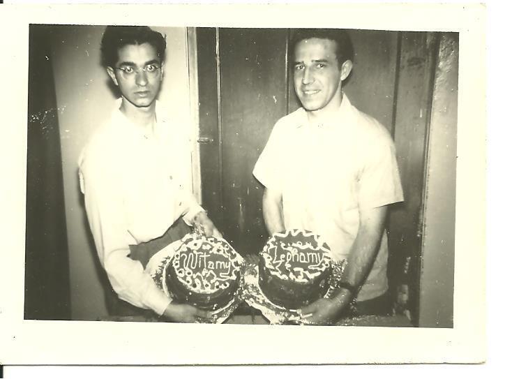 vintage old photo 2 handsome young men & cakes
