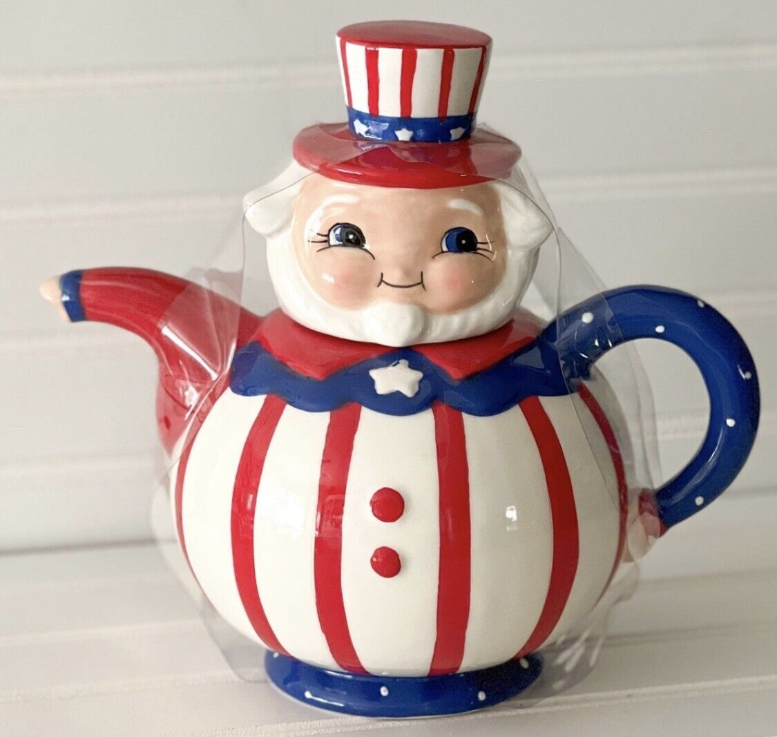 Johanna Parker Carnival Cottage Patriotic America July 4th Uncle Sam Teapot