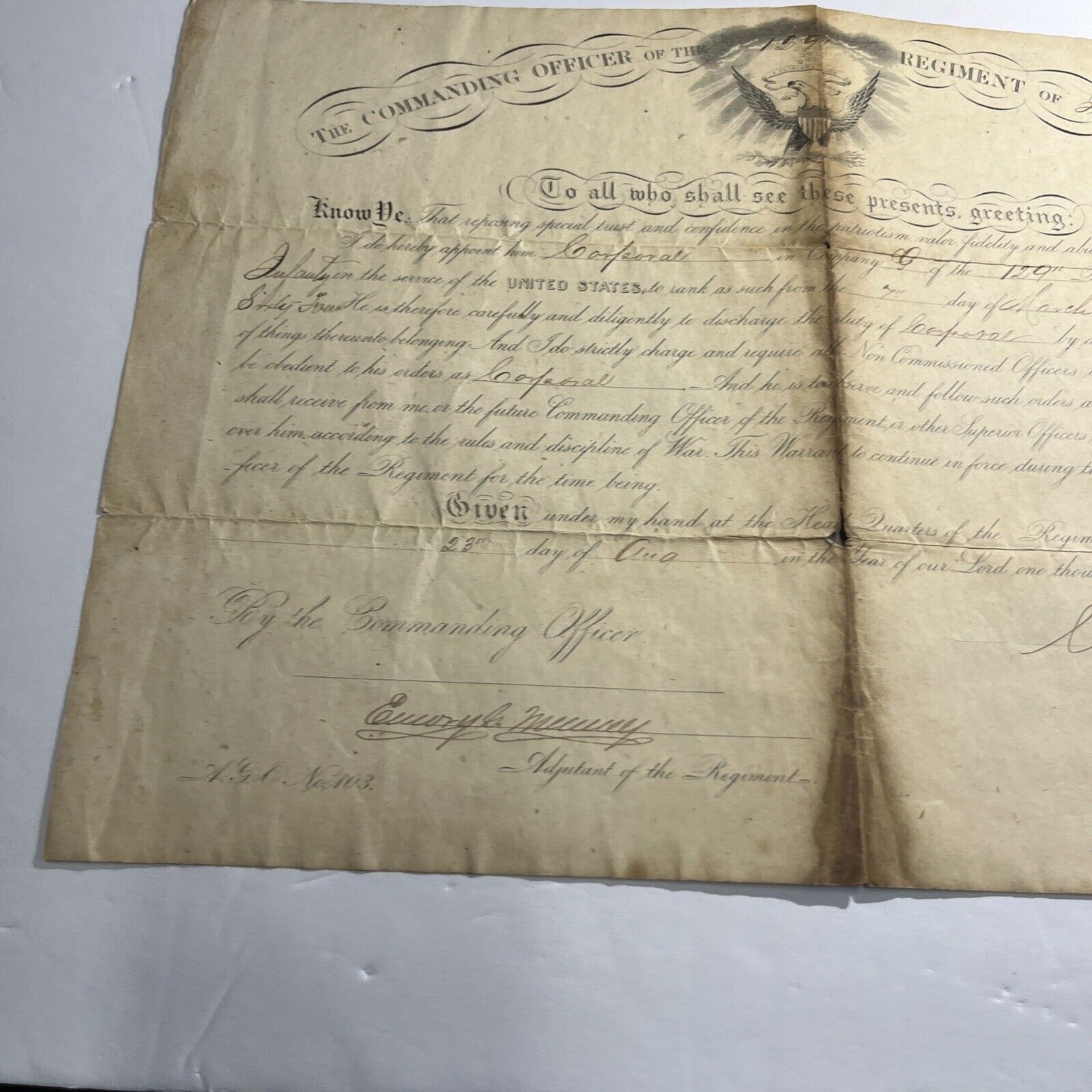 1864 Civil War Discharge Document 