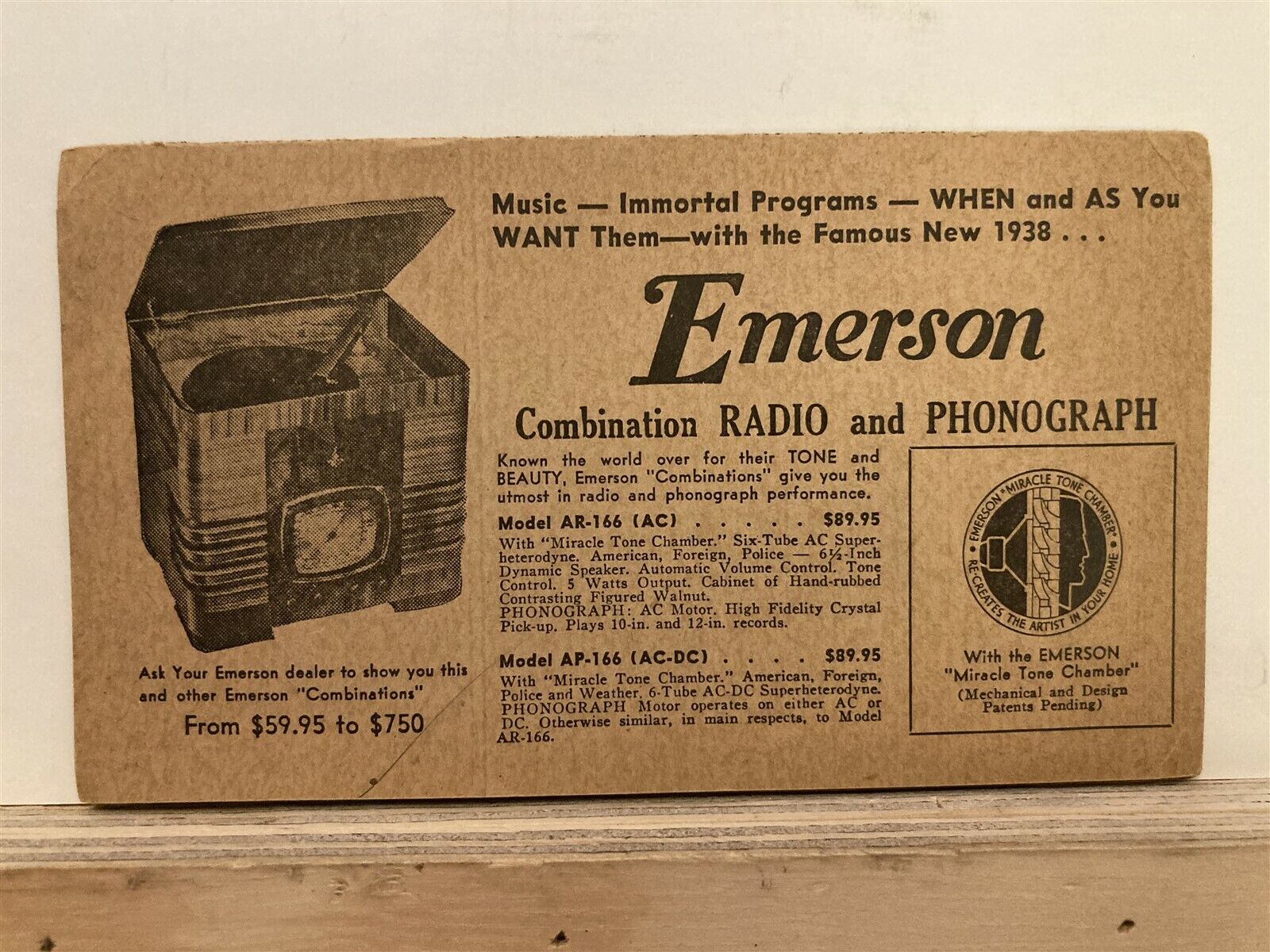 1938 Emerson Radio Phonograph Postcard Warranty Card New York Vtg Vtg