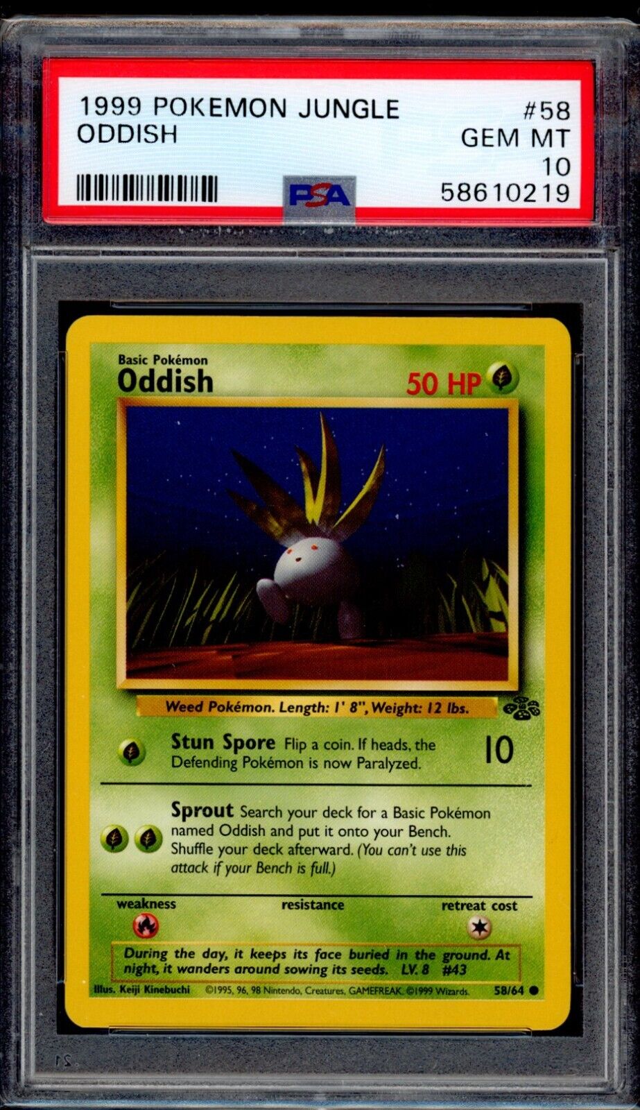 PSA 10 Oddish 1999 Pokemon Card 58/64 Jungle