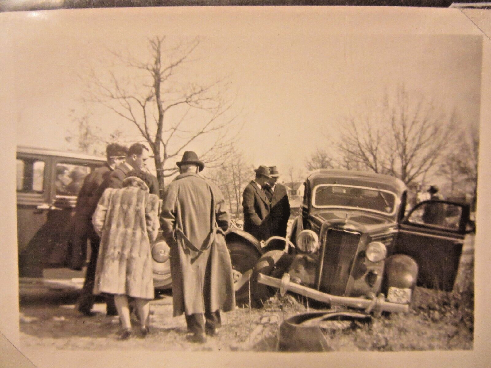 1929 ? PACKARD Sedan & 1936 DODGE Sedan, wreck, FOUR b&w photos 3 1/2\