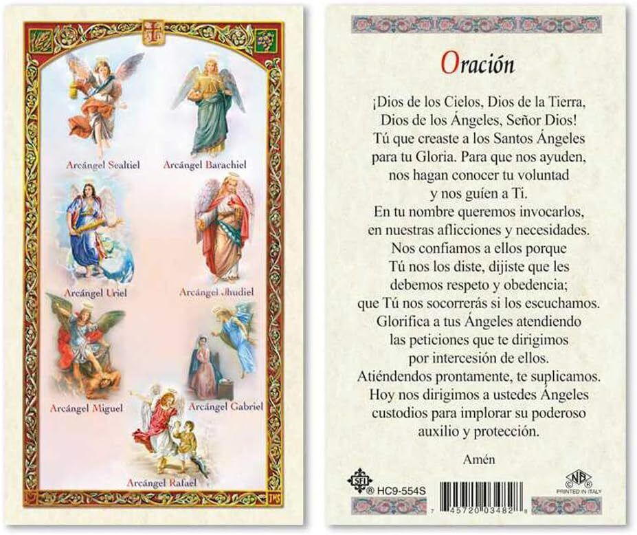 Oracion a Los 7 Arcangeles Laminated Prayer Cards - Pack of 25- Spanish Espanl
