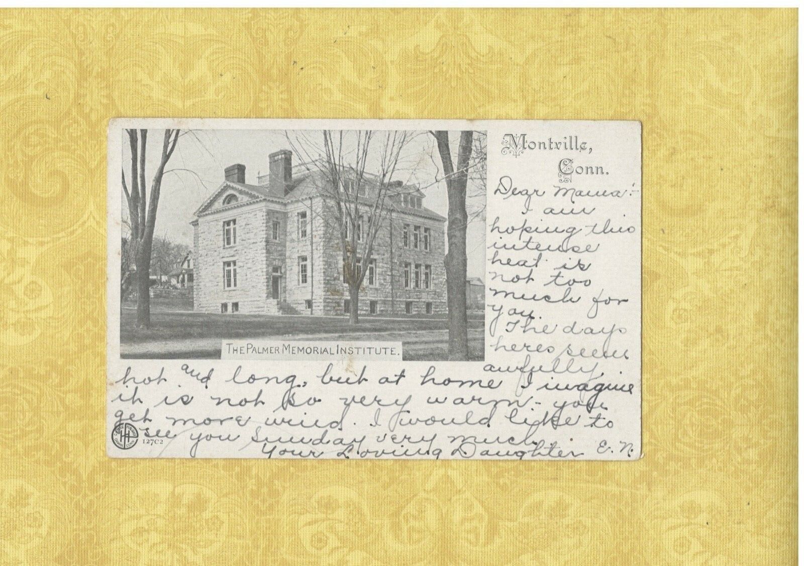 CT Montville 1898-1907 udb rare postcard PALMER MEMORIAL INSTITUTE CONNECTICUT