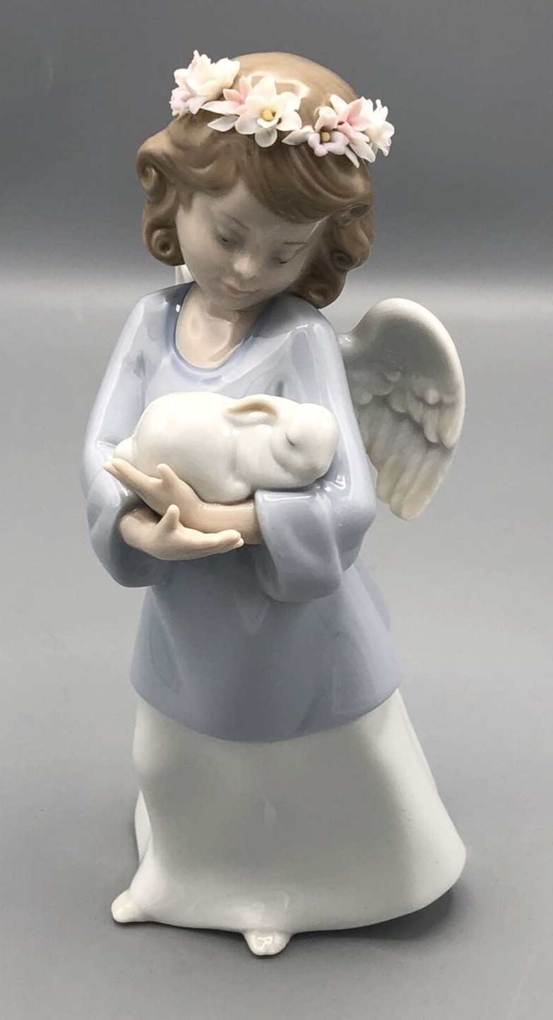 Lladro Heavenly Love Angel Figurine #6856 Girl Bunny Rabbit