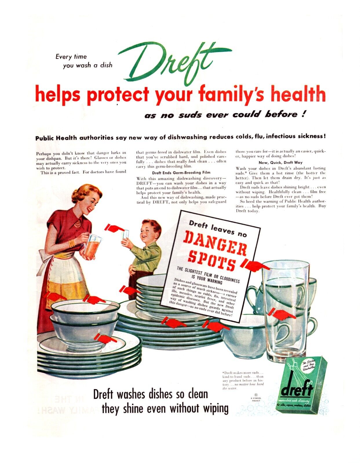 Vintage Print Ad 1948 Dreft Dish Soap Powder Reduces Colds Flus Infections