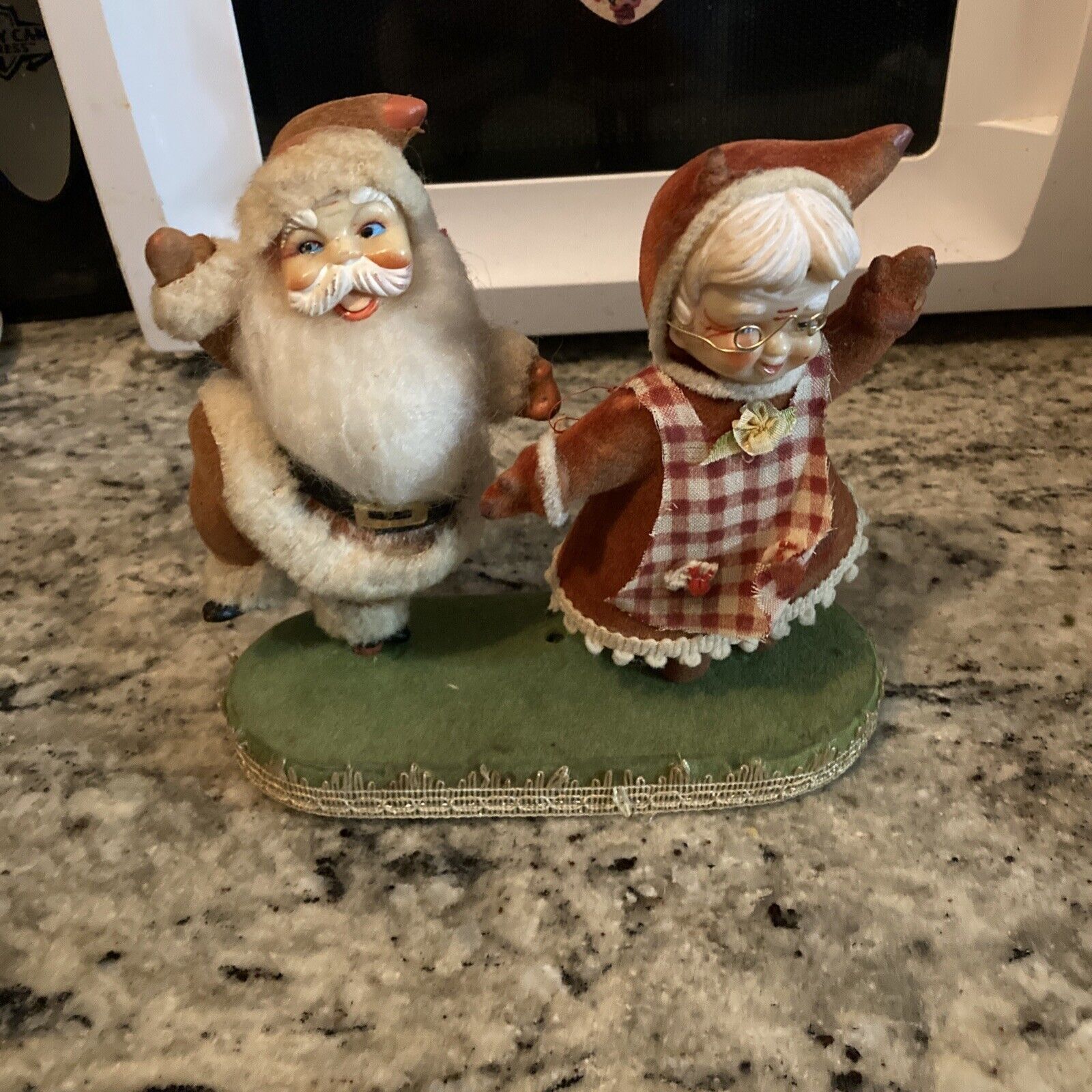 Vintage Christmas Dancing Flocked Mr and Mrs Santa Claus 1960s Blow Mold