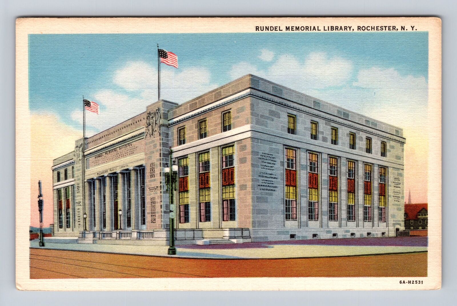 Rochester NY-New York, Rundel Memorial Library, Antique Vintage Postcard