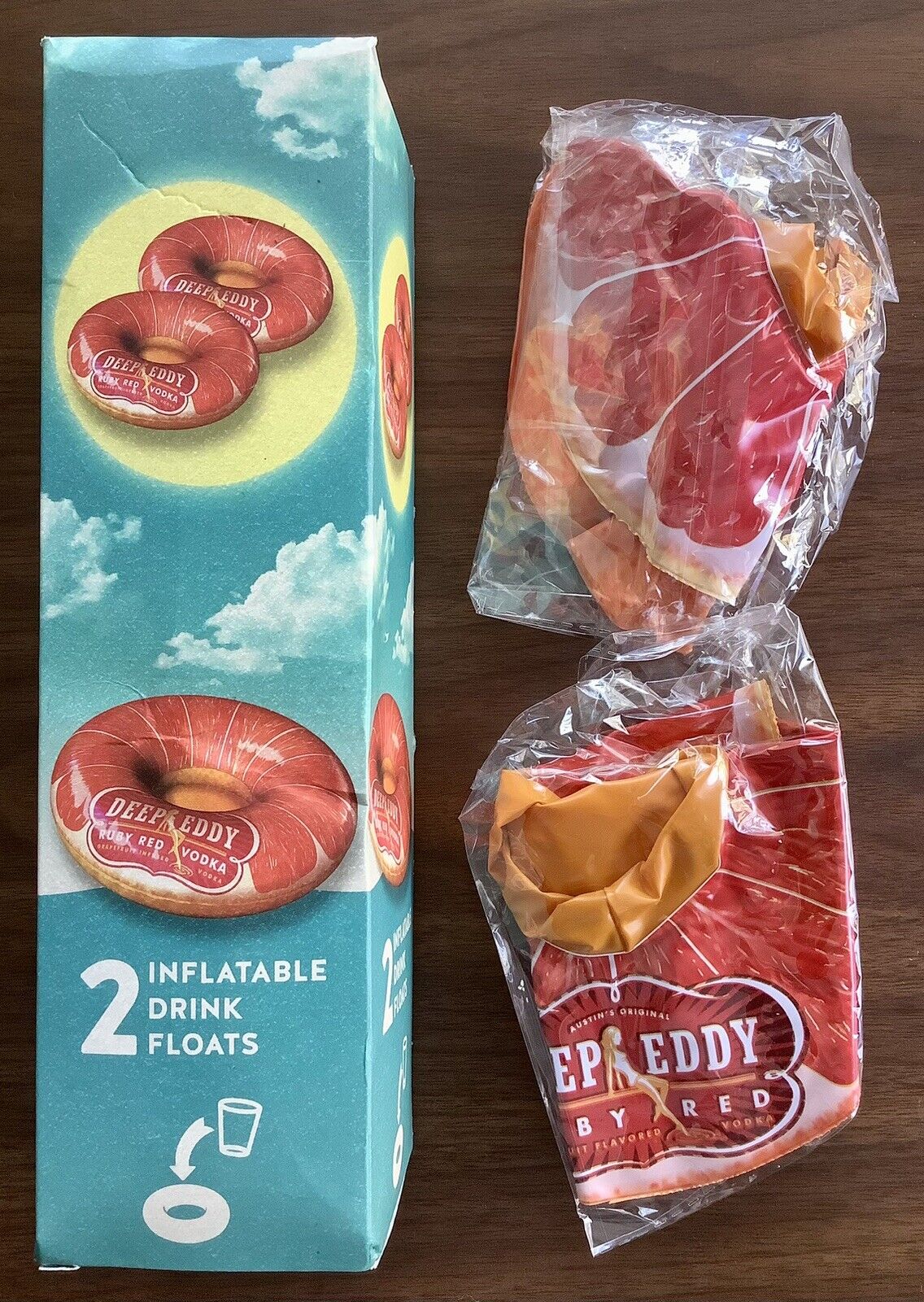 2 DEEP EDDY RUBY RED VODKA INFLATABLE DRINK FLOATS NEW IN BOX