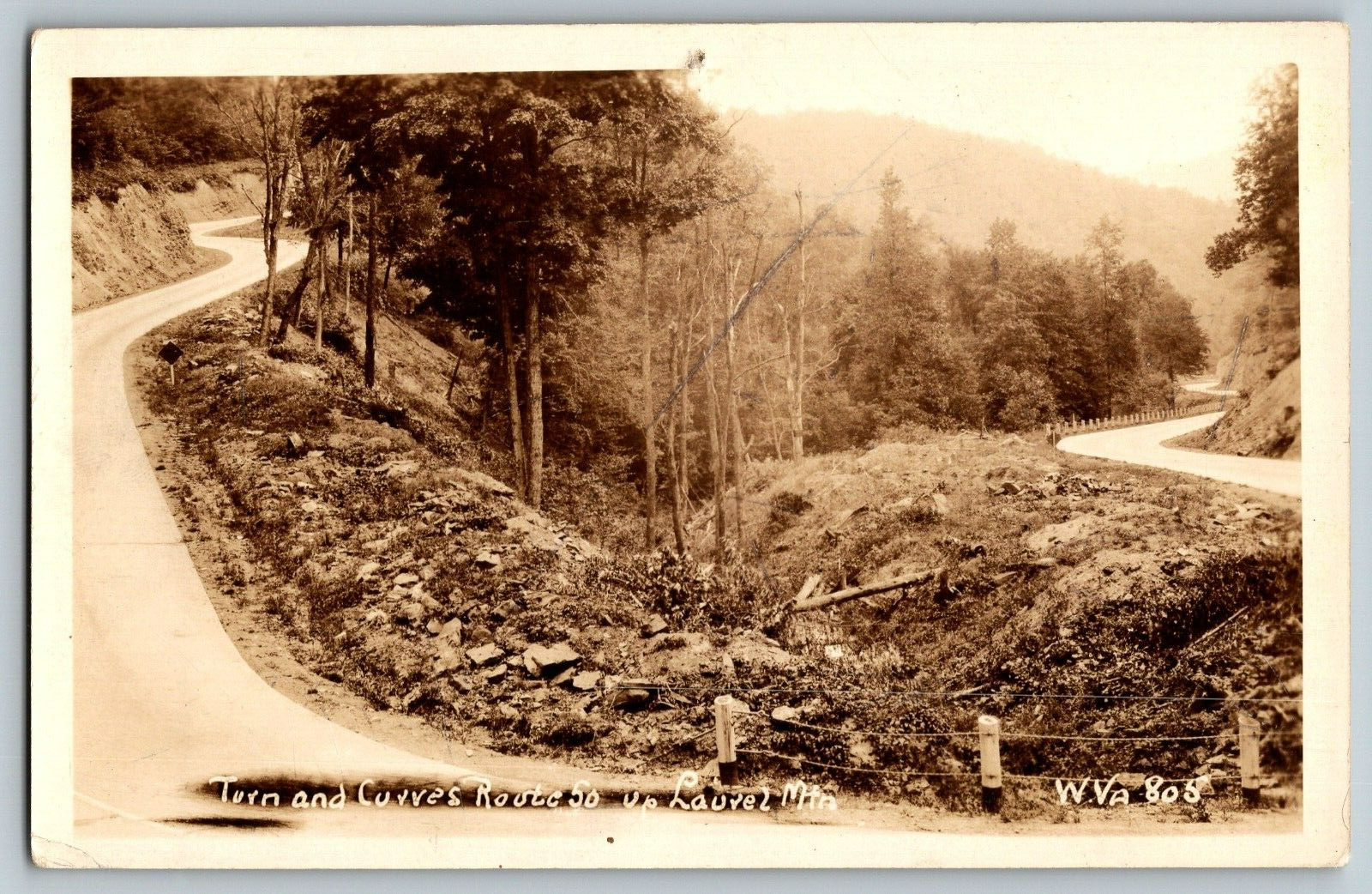 RPPC Vintage Postcard - Turn & Curves Route 50 up Laurel Mtn. W. Virginia