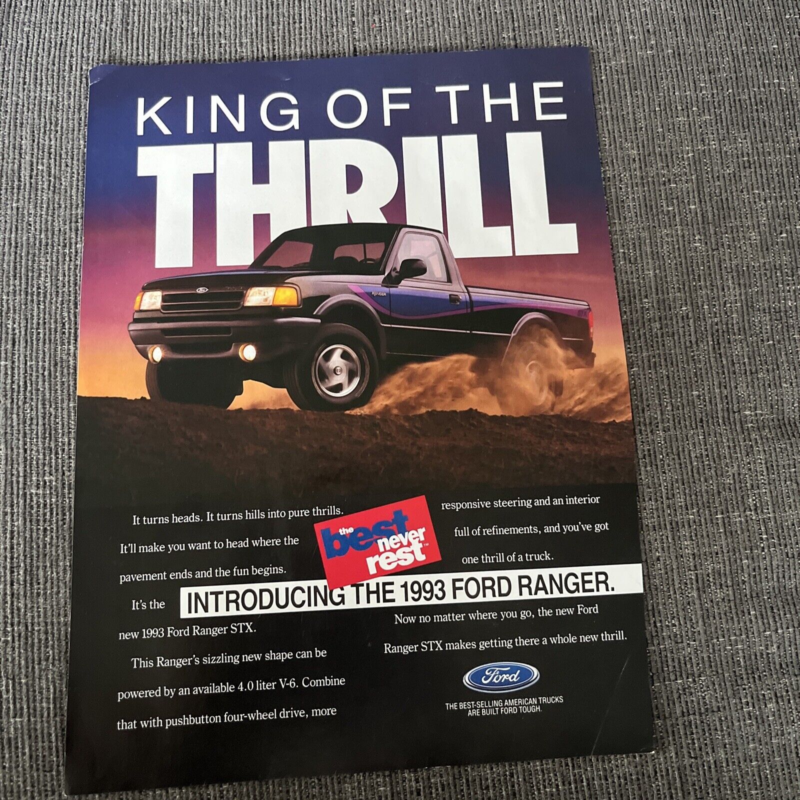 1993 Ford Ranger STX Pickup Truck King Of The Thrill Ad