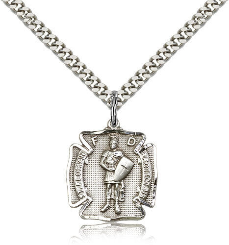 Saint Florian Medal For Men - .925 Sterling Silver Necklace On 24 Chain - 30...