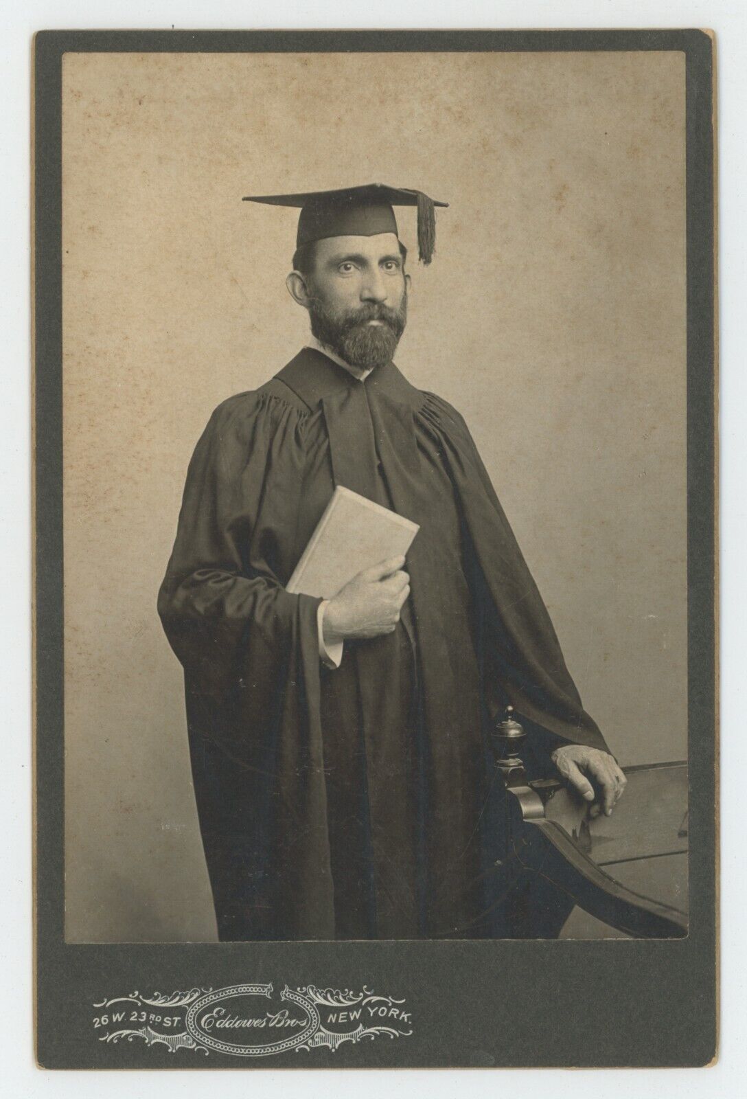 Antique c1890s Cabinet Card Man With Beard Graduation Robe Mortarboard New York