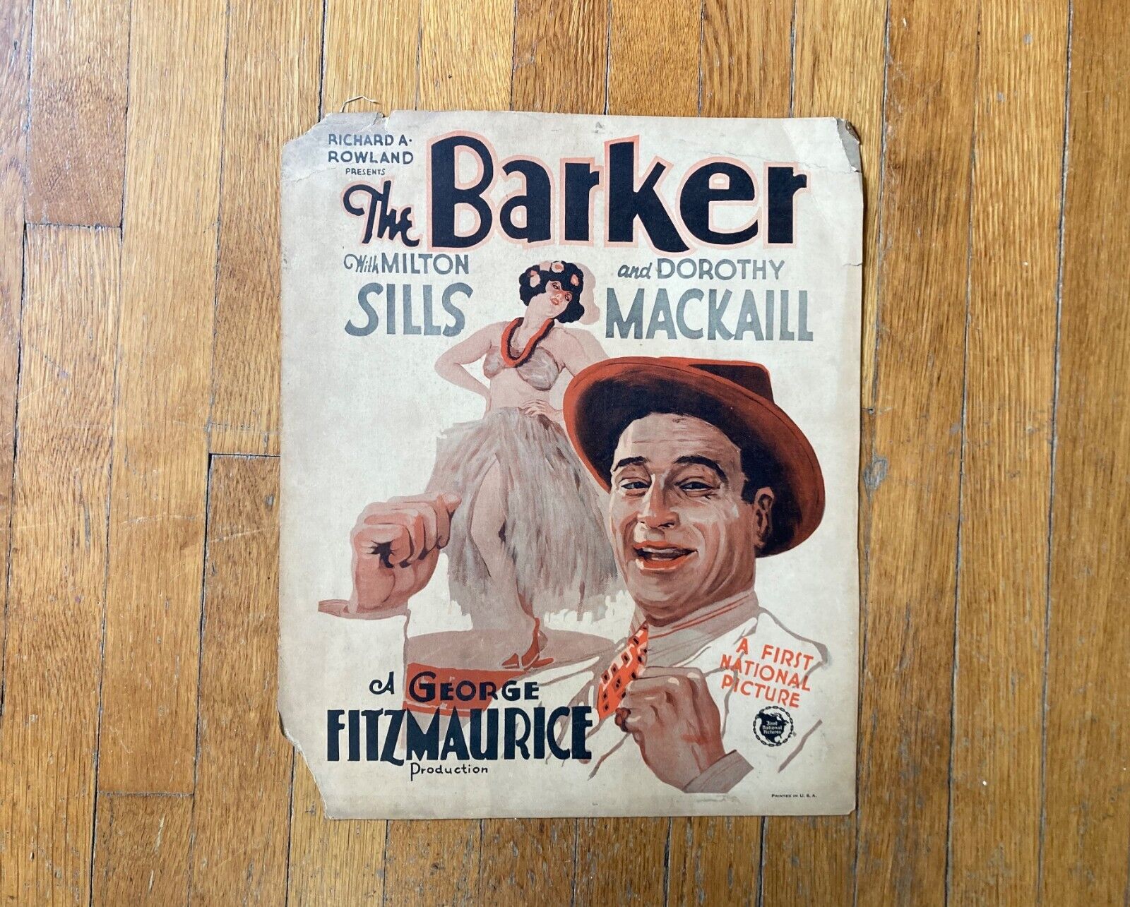 Vtg 1928 THE BARKER Sills Mackaill Movie POSTER First National Pictures 14 x 17\