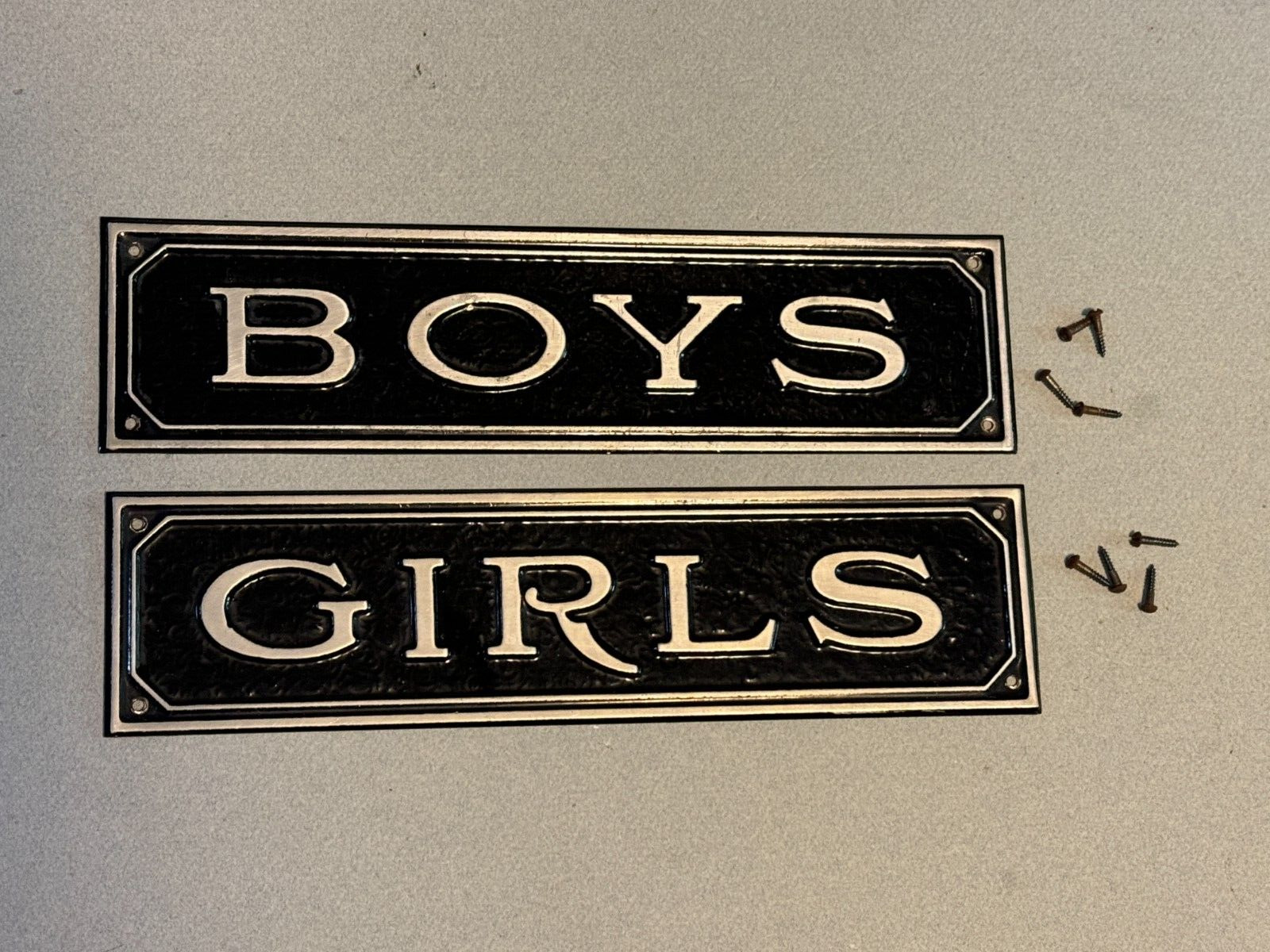 Vintage 1960\'s BOYS GIRLS Original Old Embossed Metal Signs Restroom Bathroom