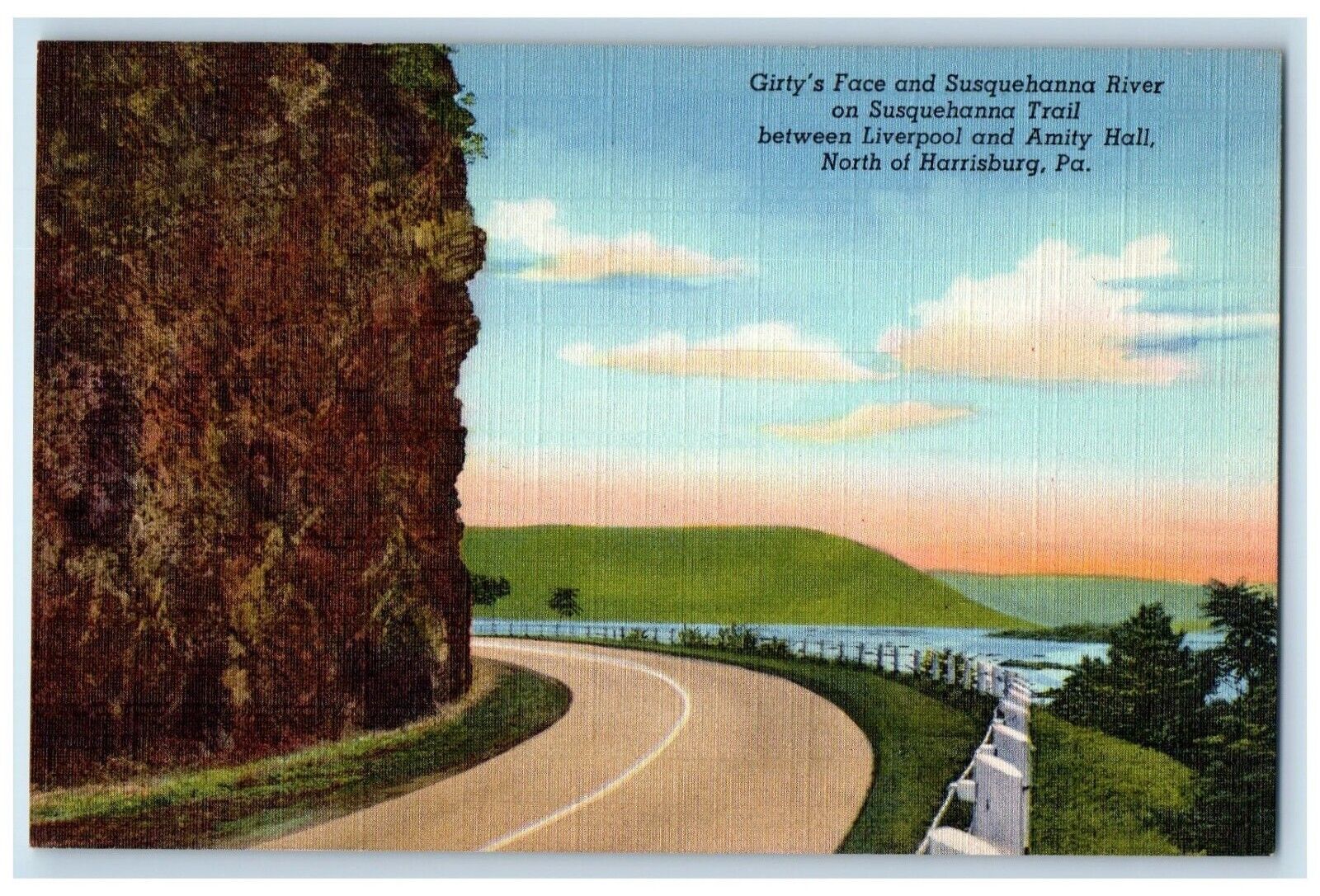 c1950\'s Girty\'s Face Susquehanna River Susquehanna Trail Harrisburg PA Postcard
