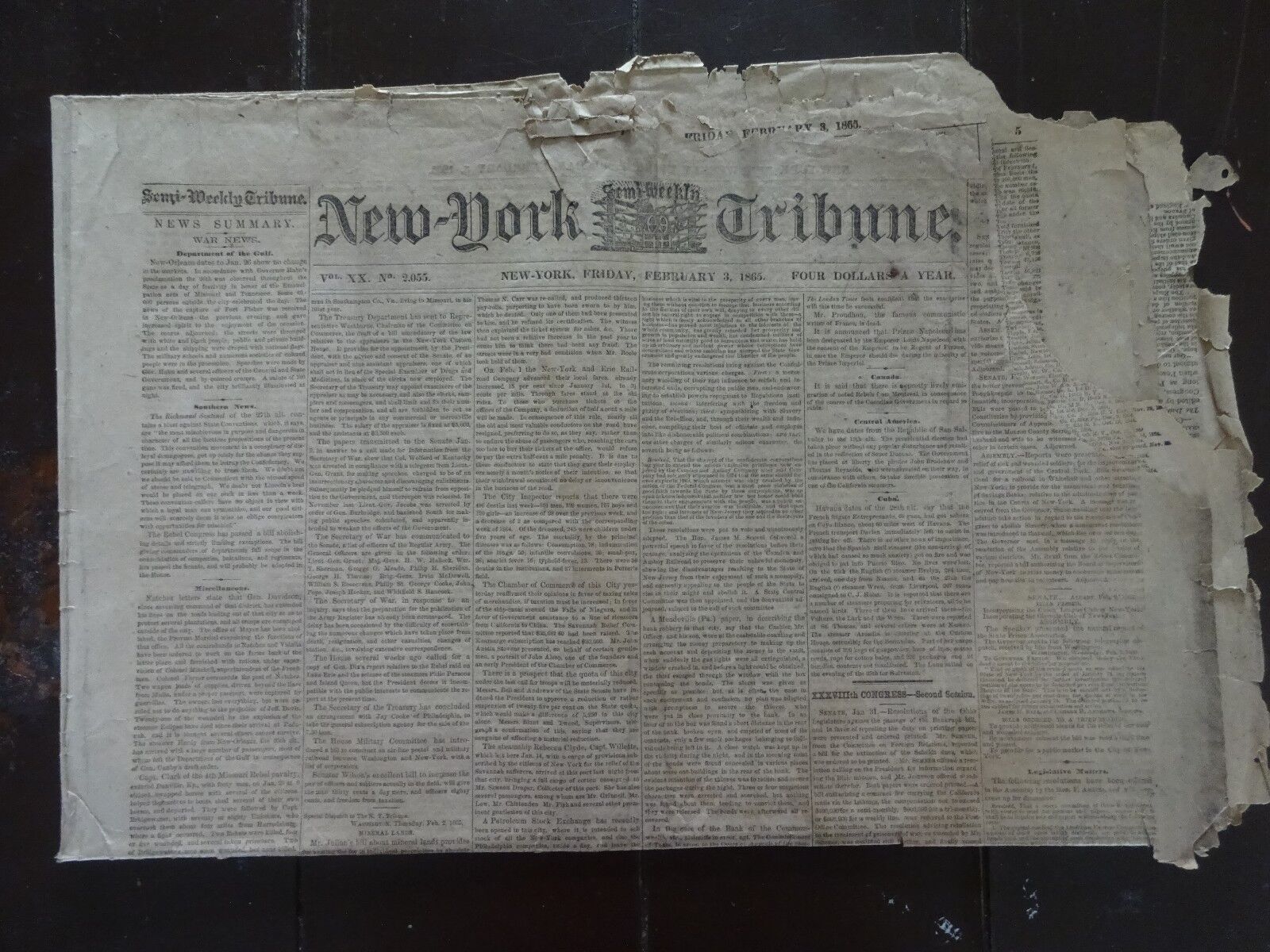 HISTORIC February 3, 1865 New York Tribune Civil War Newspaper