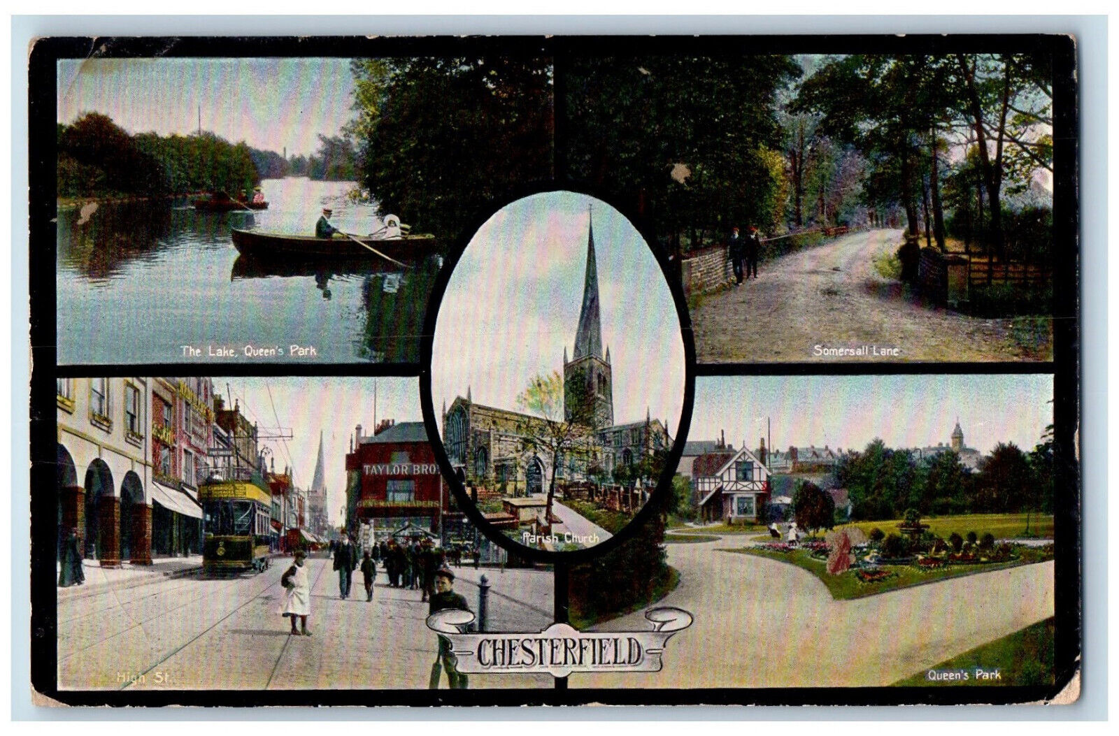 Chesterfield Derbyshire England Postcard Lake Queens Park Lane Multiview 1910