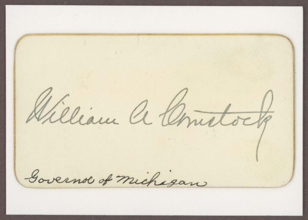WILLIAM COMSTOCK (1877-1949) autograph cut | Governor of Michigan - signed